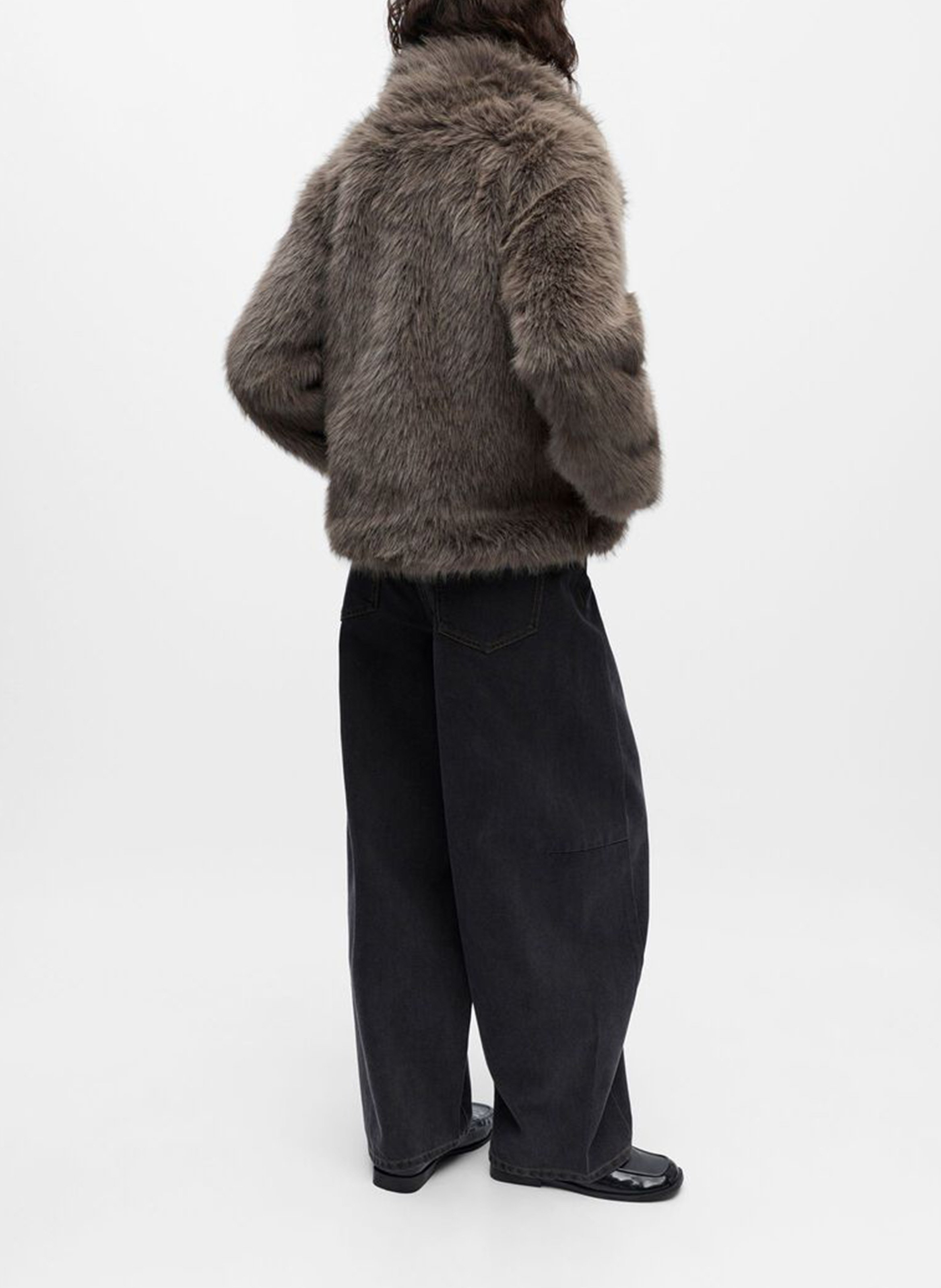 Manteau col classique en fourrure synthétique OBJECT Gris