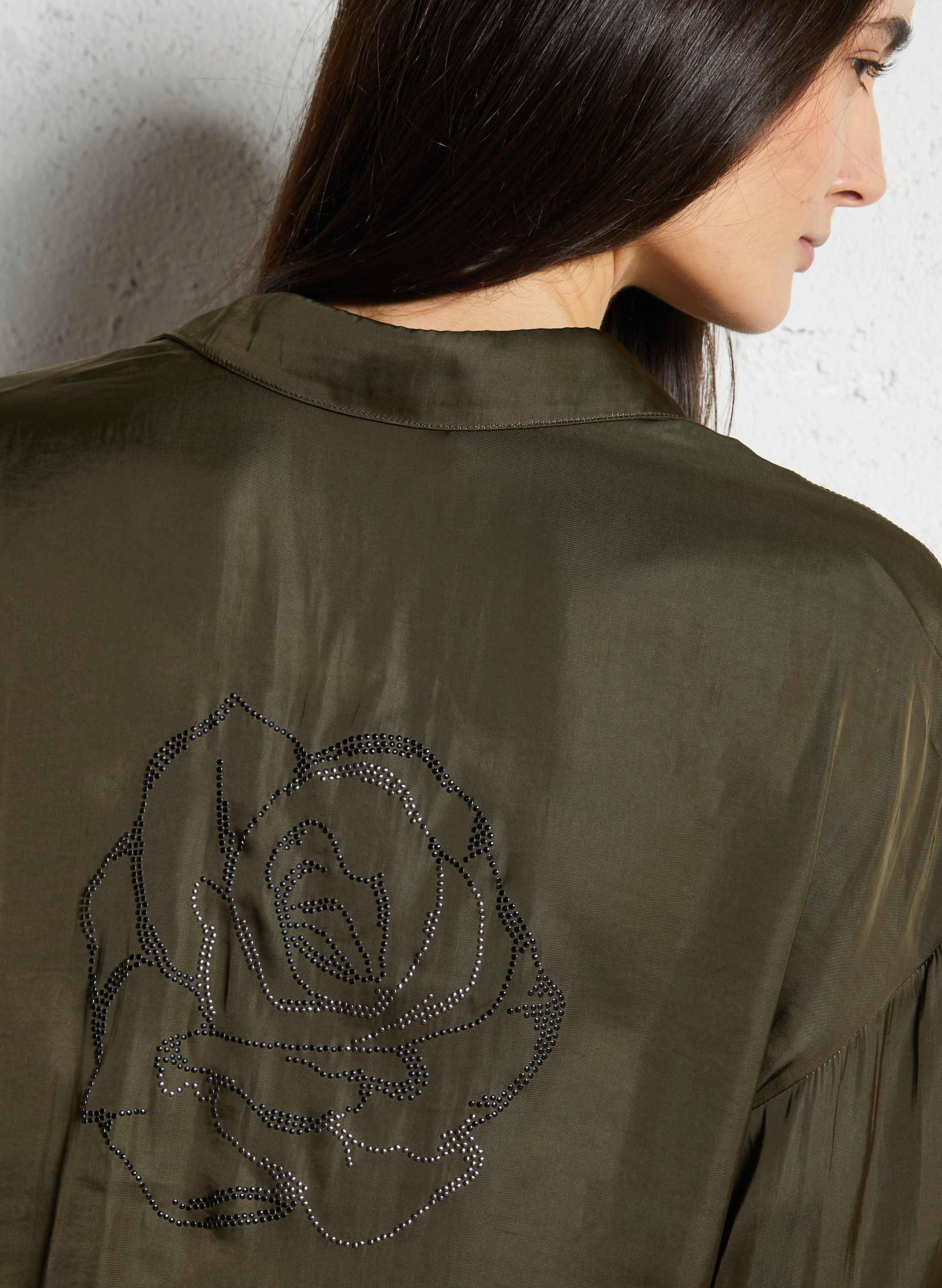 Cropped shirt with classic collar and studs IKKS Khaki