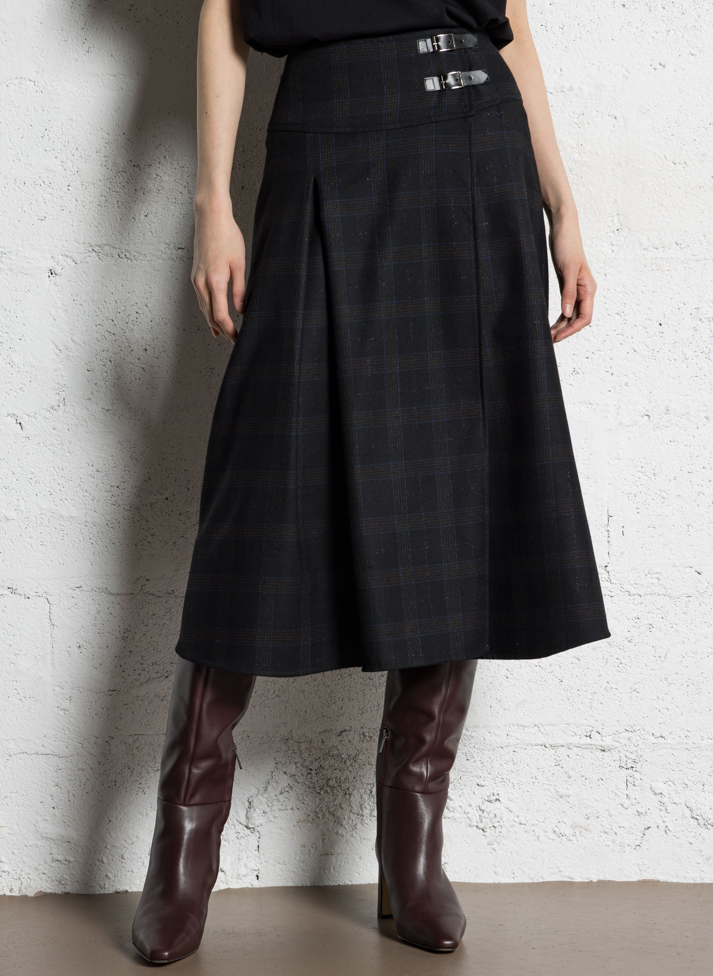 Jupe midi à carreaux DIEGA Marron