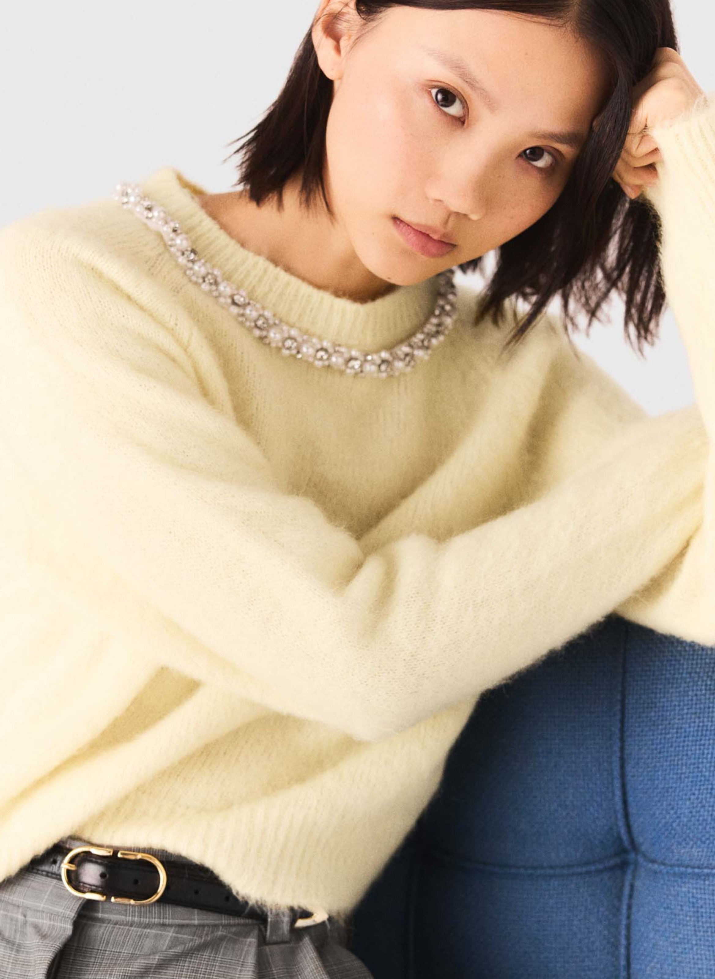 Pull col rond bijoux MAJE Jaune