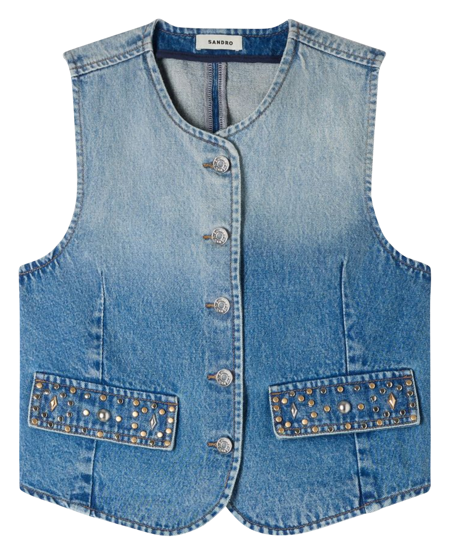 Mouwloos spijkerjasje in verweerd denim SANDRO Blauw