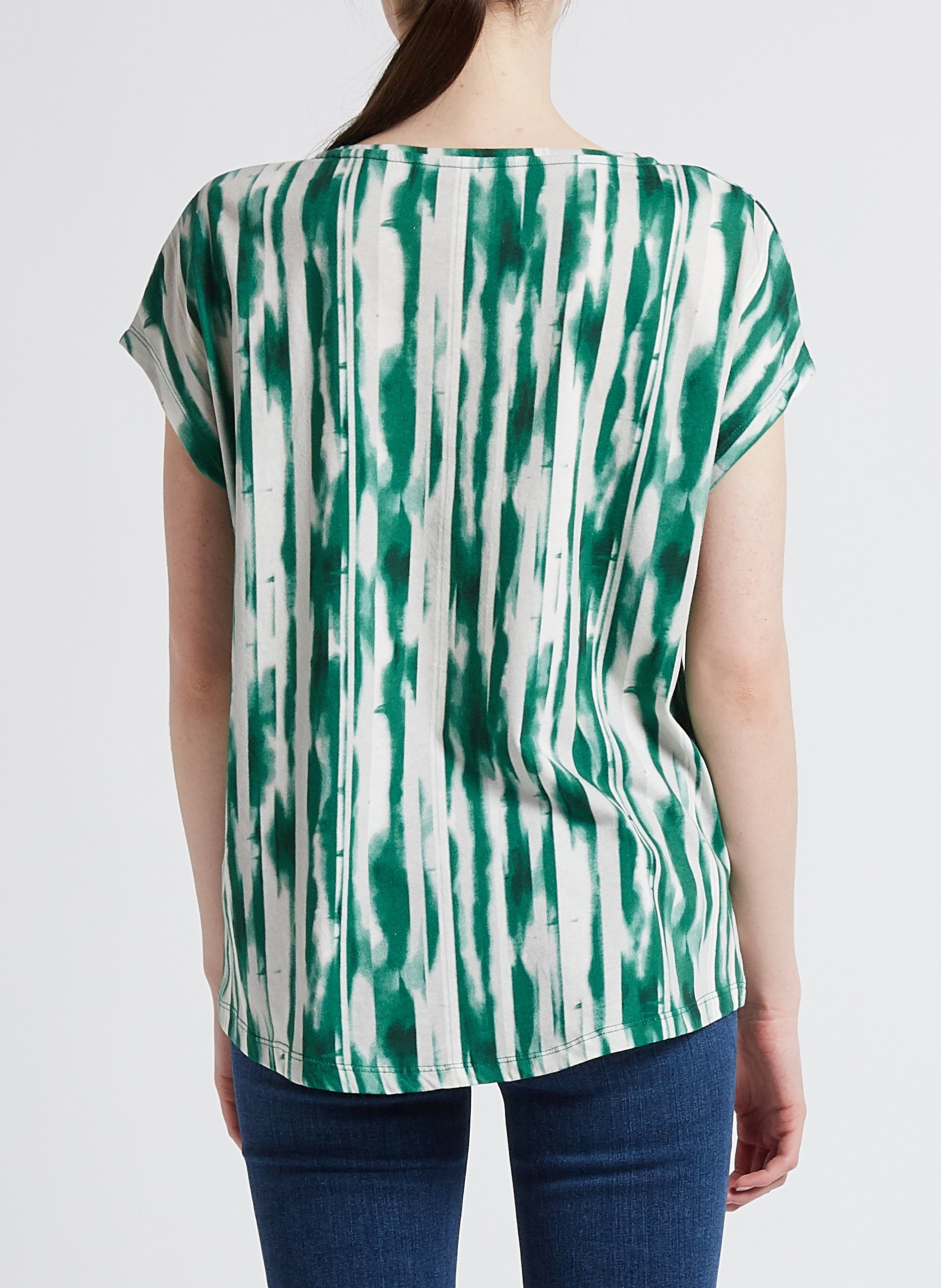 Tee-shirt col V imprimé en coton MAJESTIC FILATURES Vert