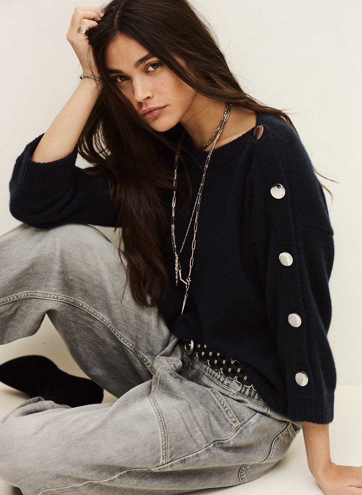 Pull droit col rond en cachemire BA&SH Bleu