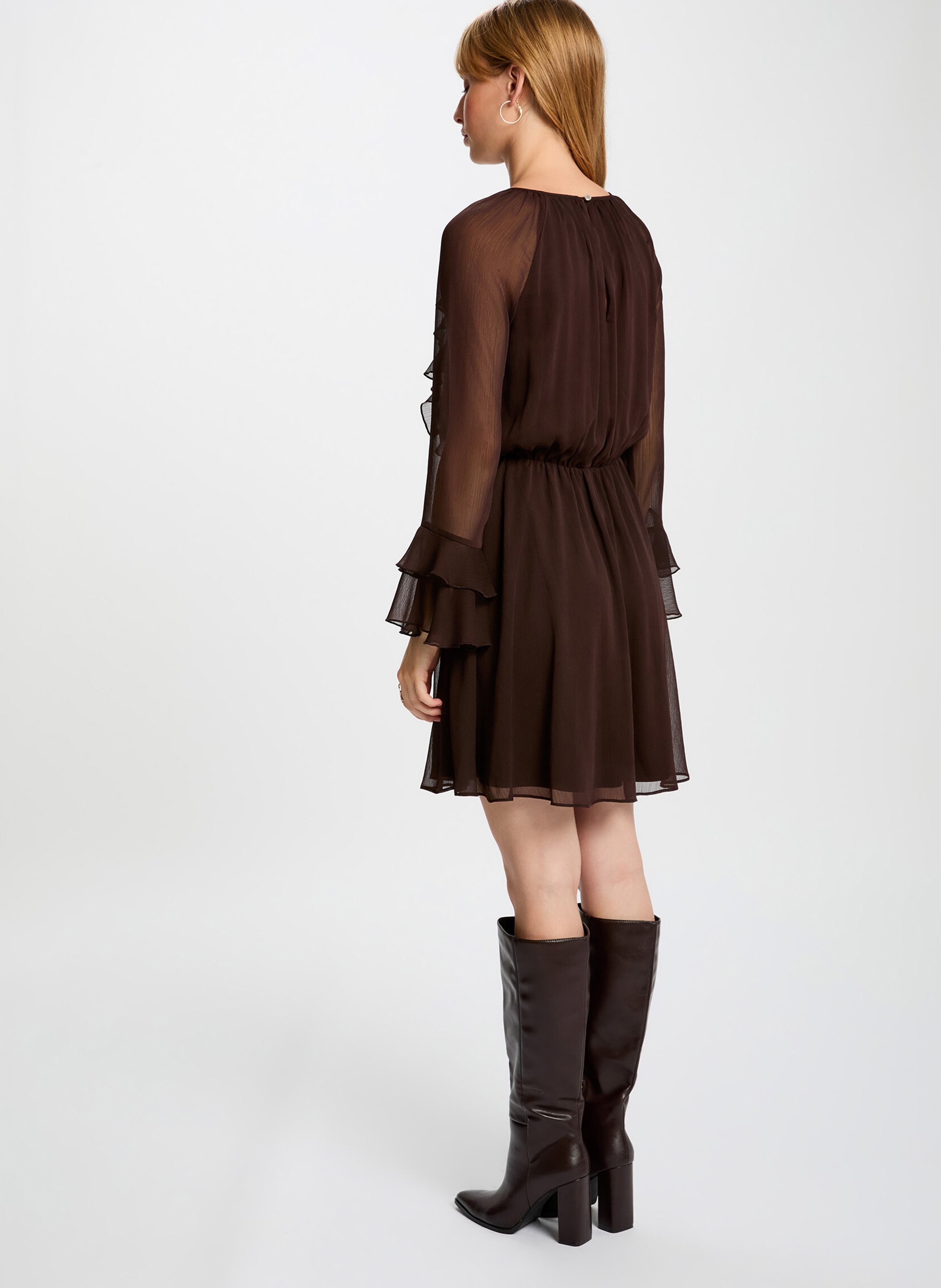 Robe ample courte à volants MORGAN Marron