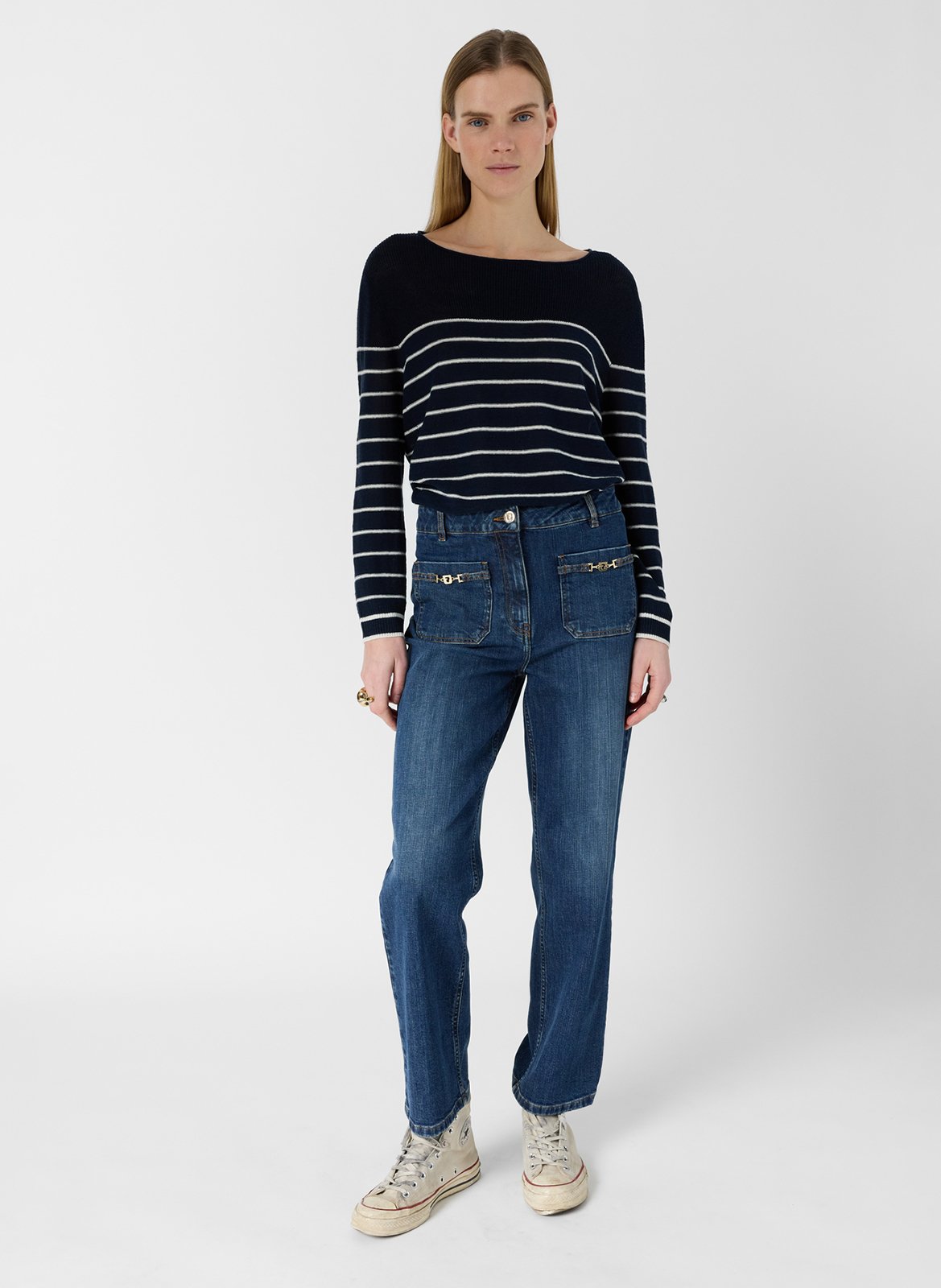 Straight boat neck striped linen blend sweater GERARD DAREL Blue
