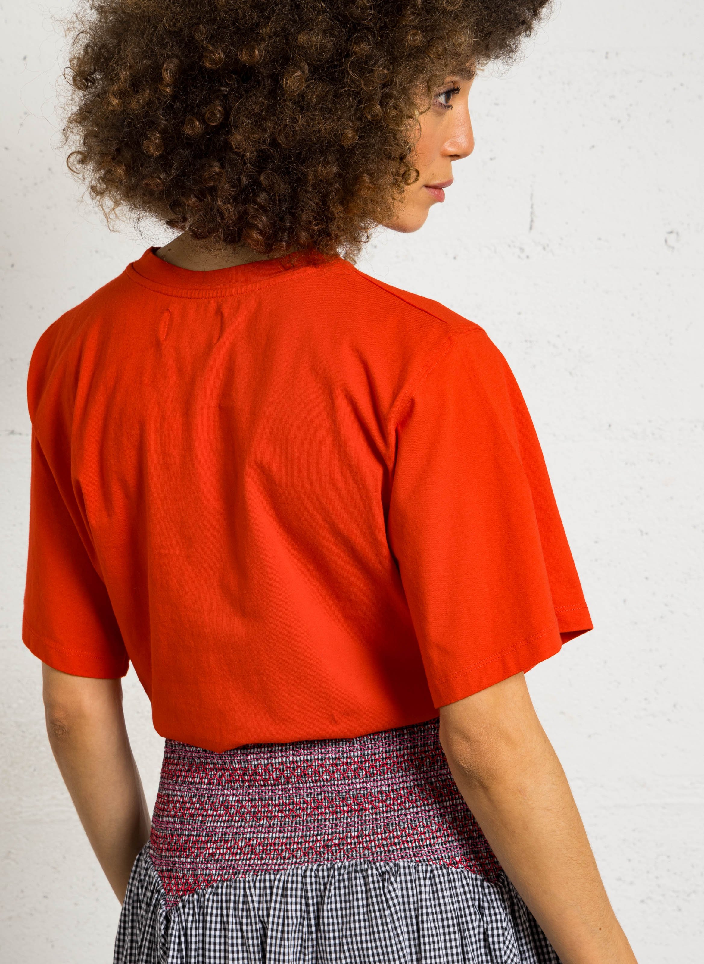 Tee-shirt boxy cropped col rond en coton DES PETITS HAUTS Rouge