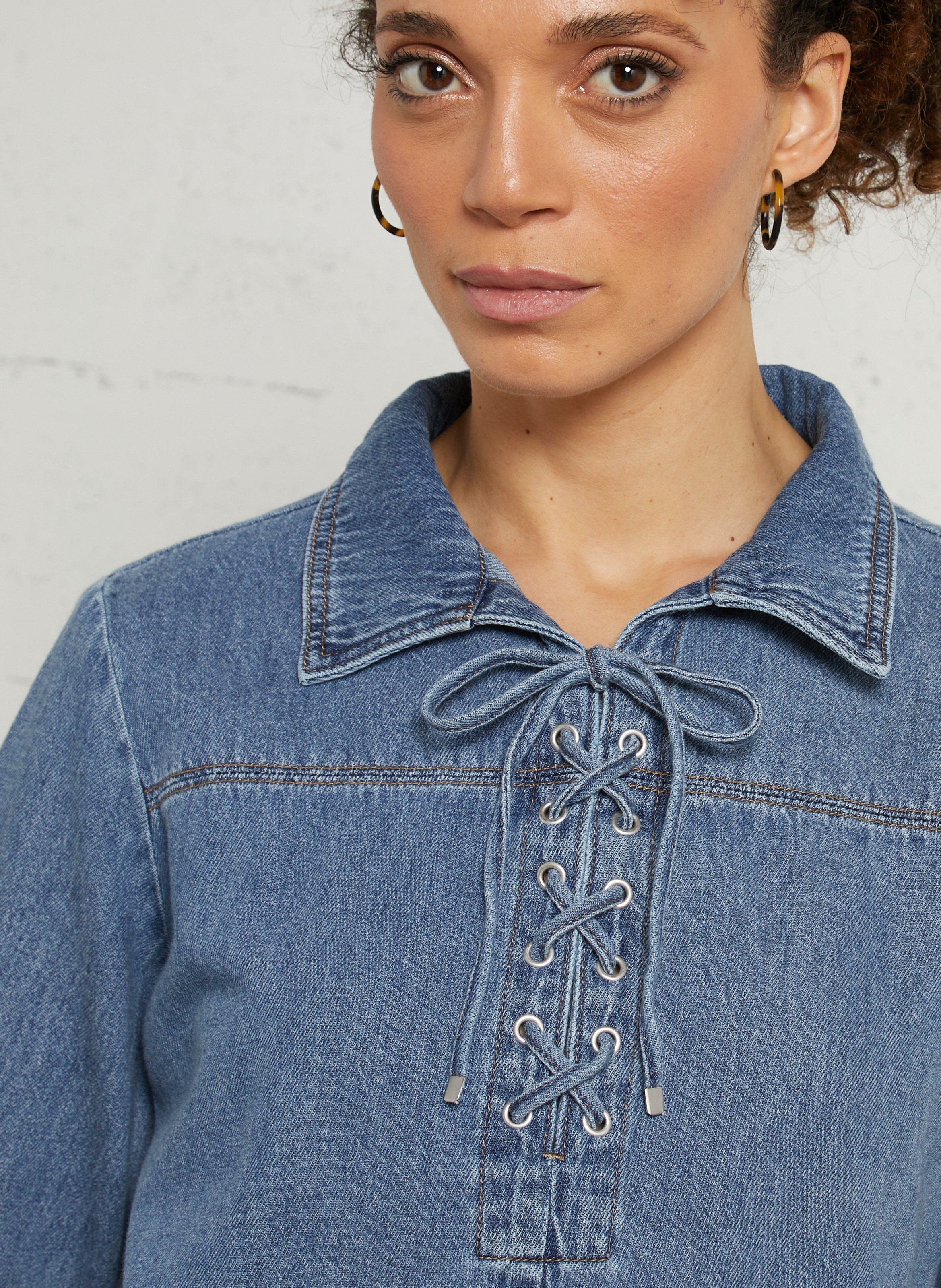 Wijd katoenen kort jurkje MAISON 123 Blauw