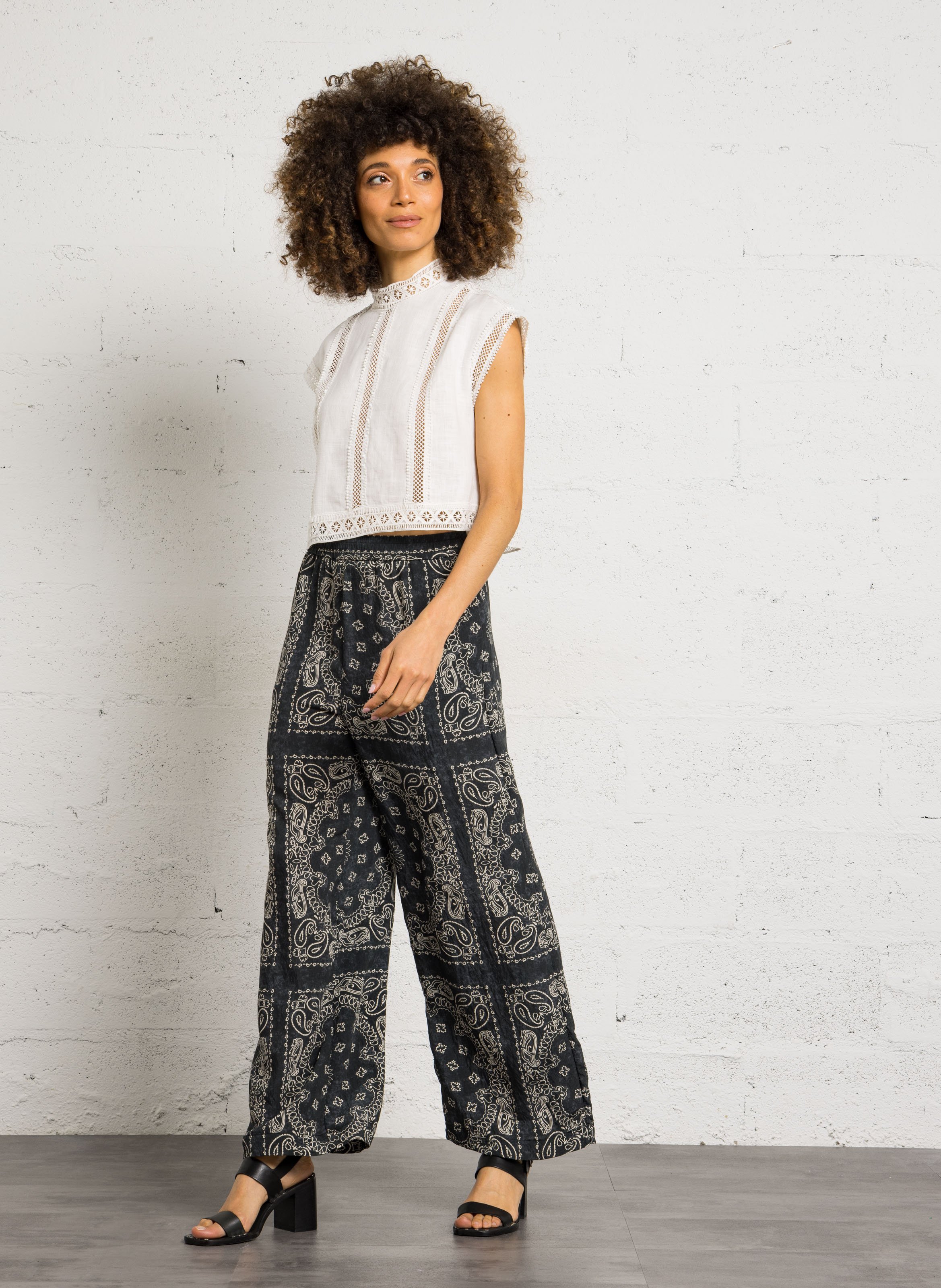 Bedruckte Hose mit hohem Bund SEE U SOON Schwarz