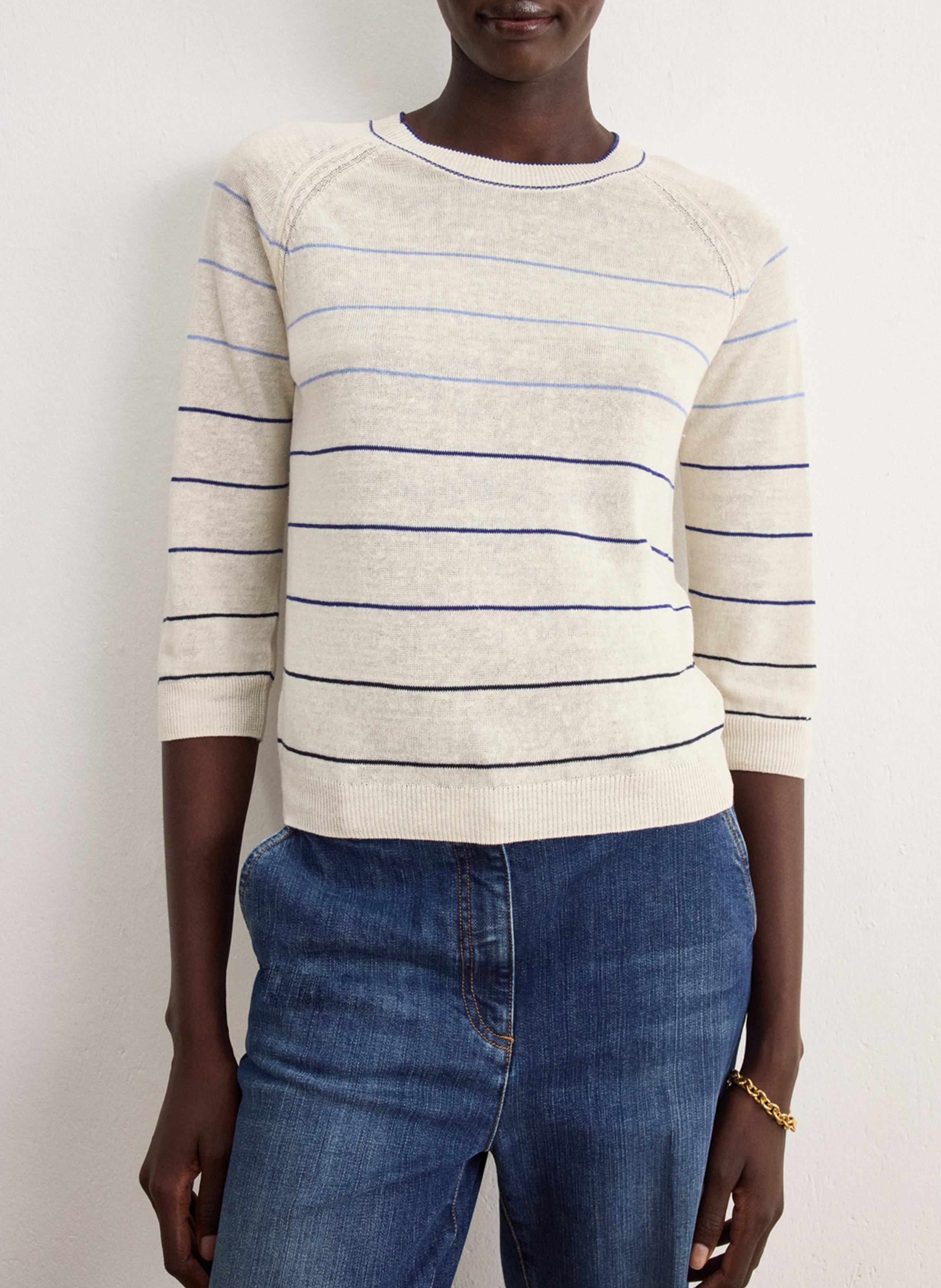 Straight round neck linen blend sweater PABLO Black