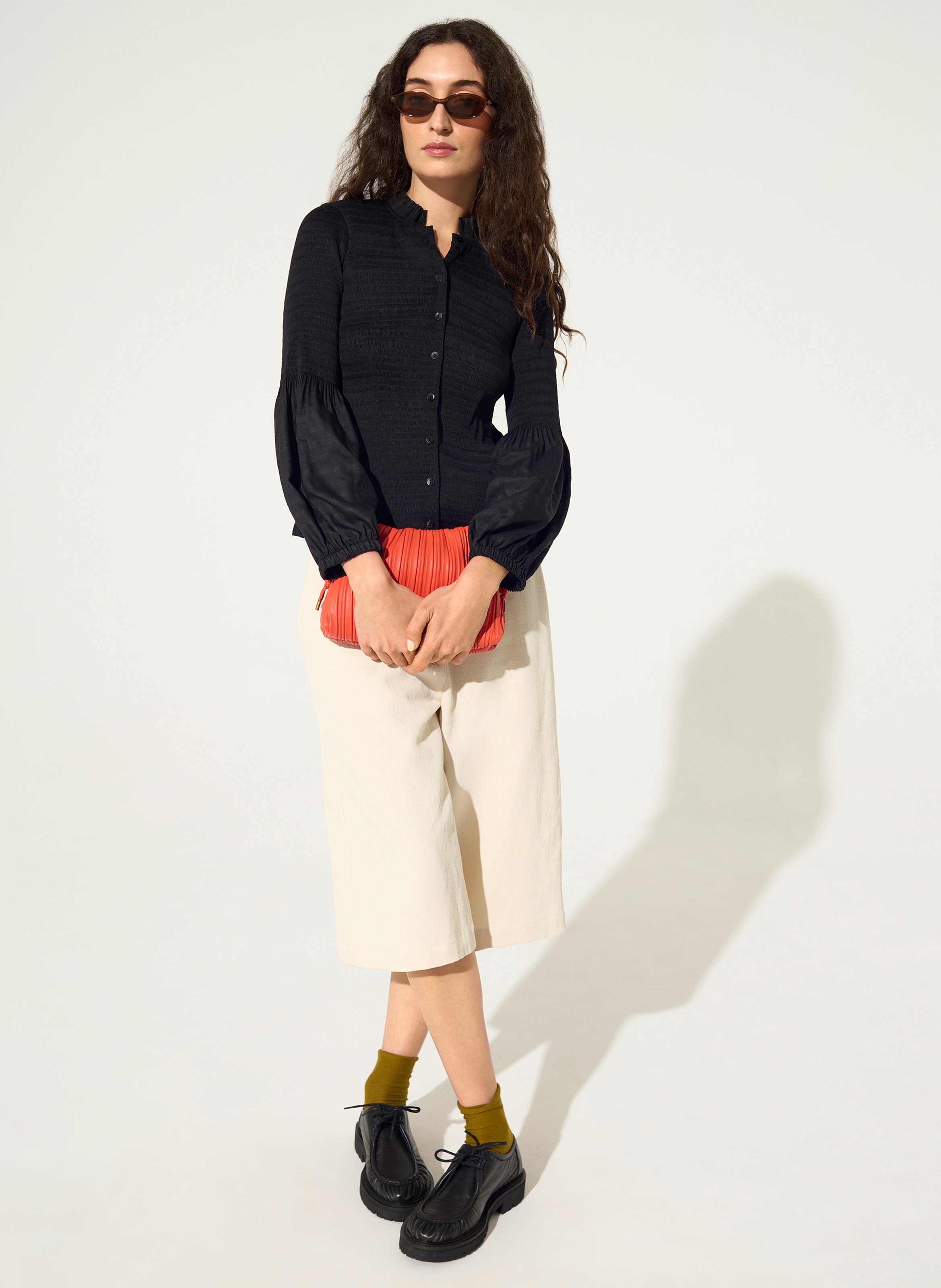 Aansluitende geplooide blouse COTELAC Zwart