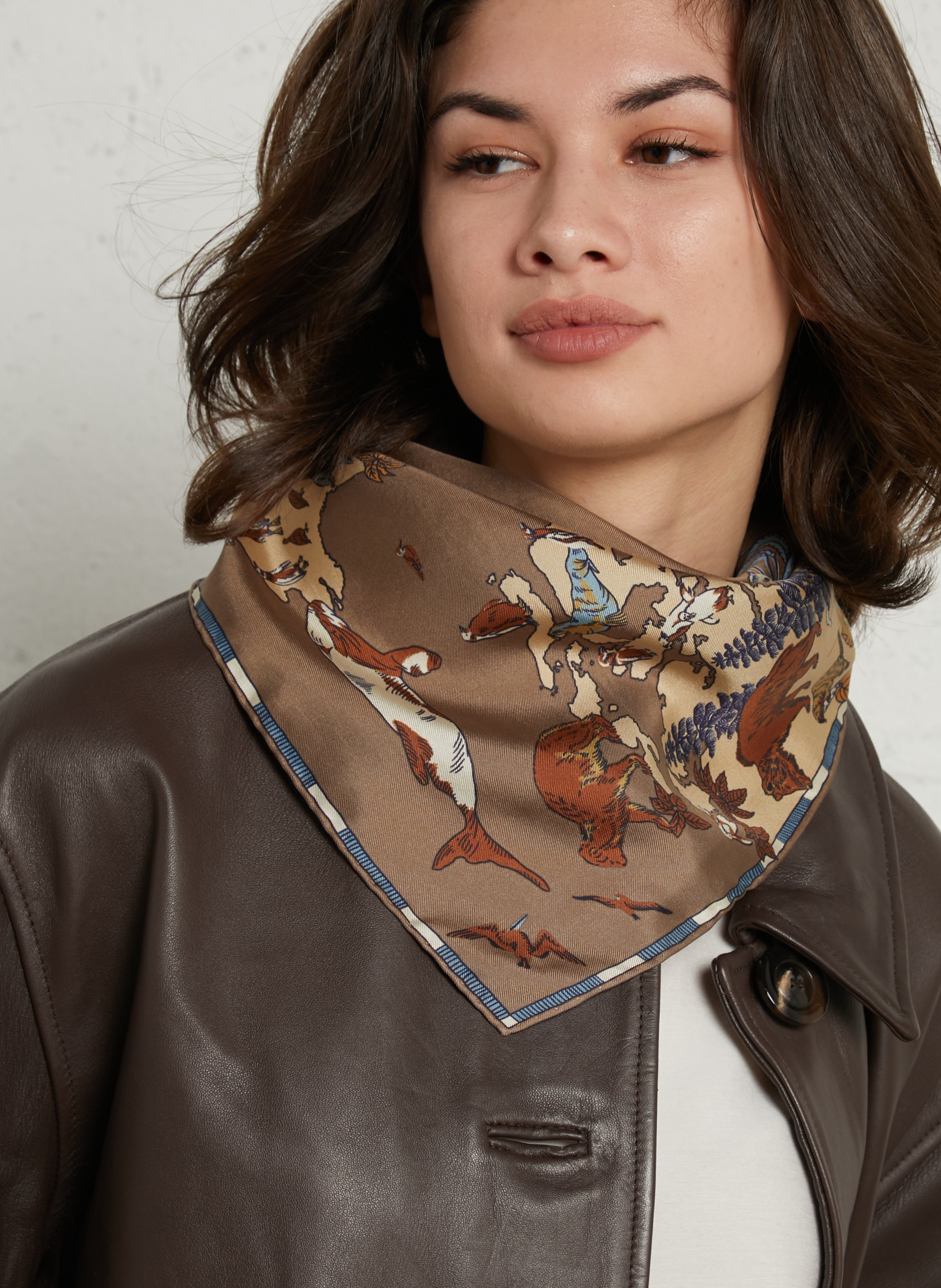 Dierenprint zijden sjaal INOUI EDITIONS Beige