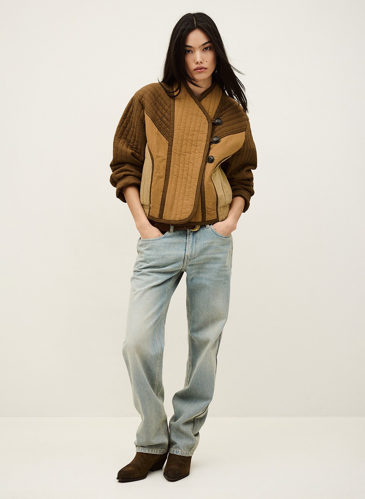 Korte patchwork katoenen jas BA&SH Bruin