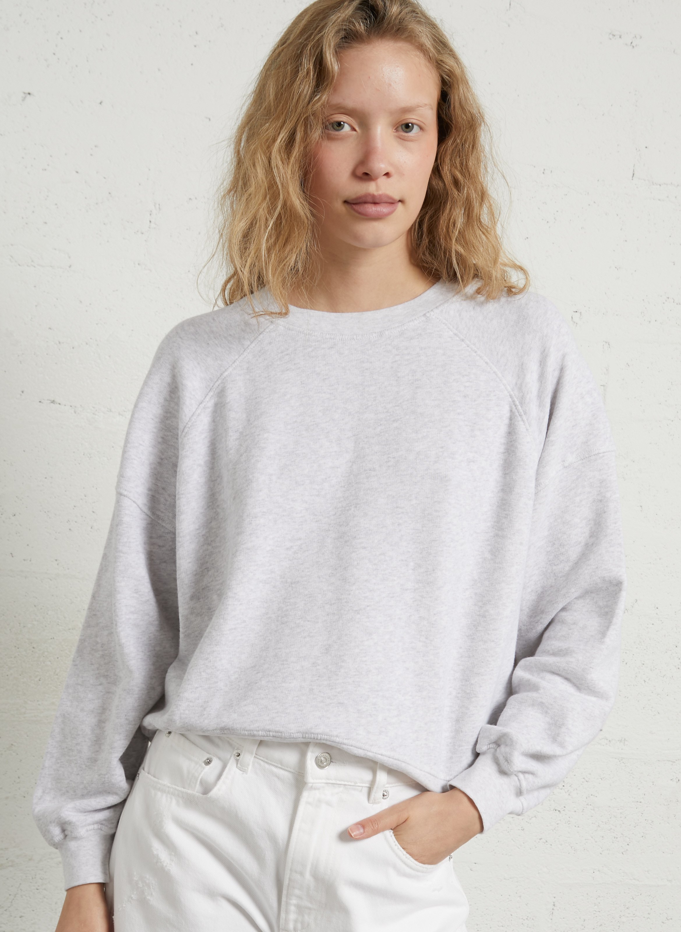 Oversized cotton-blend sweatshirt with round neck AMERICAN VINTAGE Grey