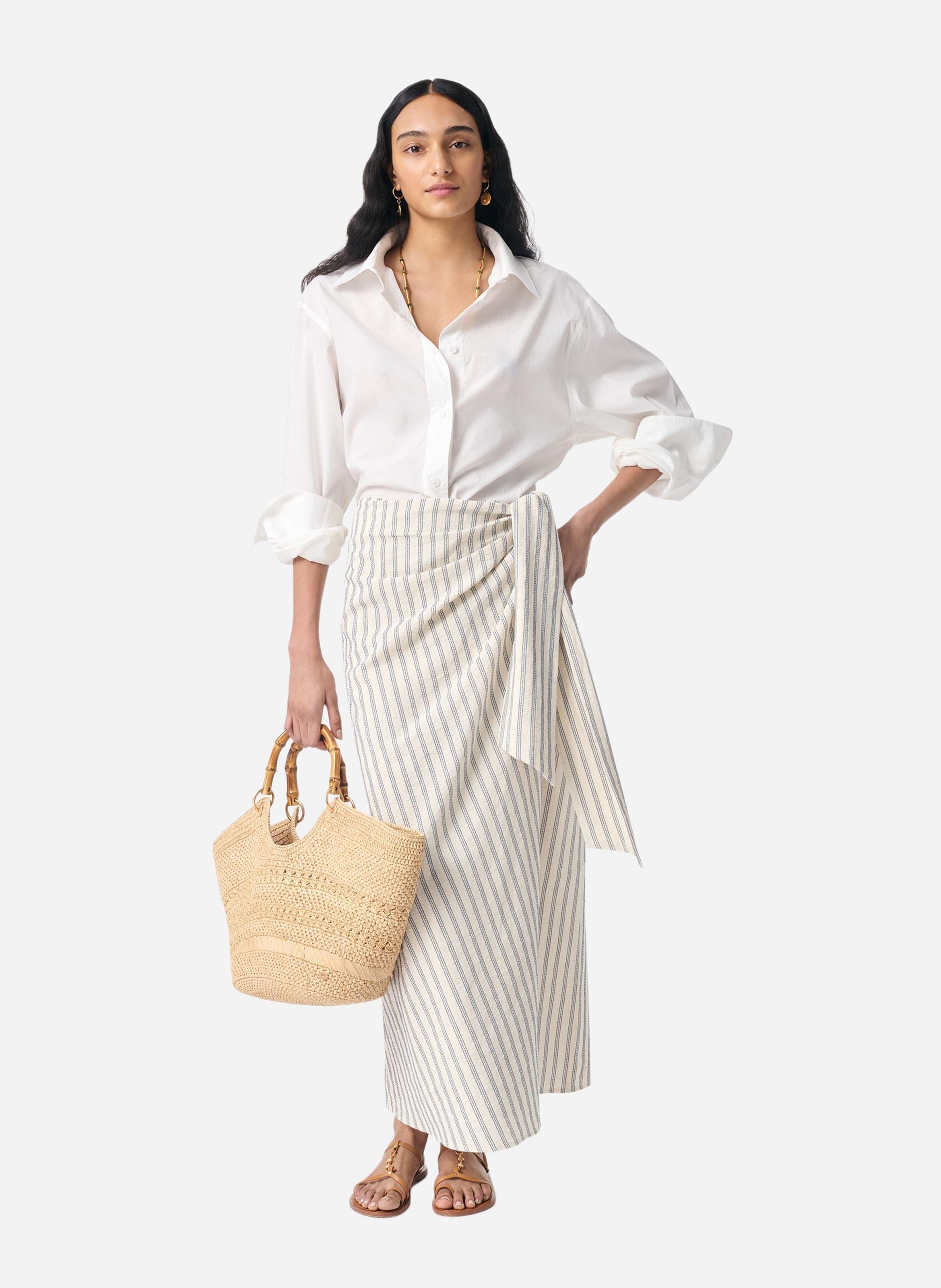 Falda larga a rayas de algodón mezclado VANESSA BRUNO Azul