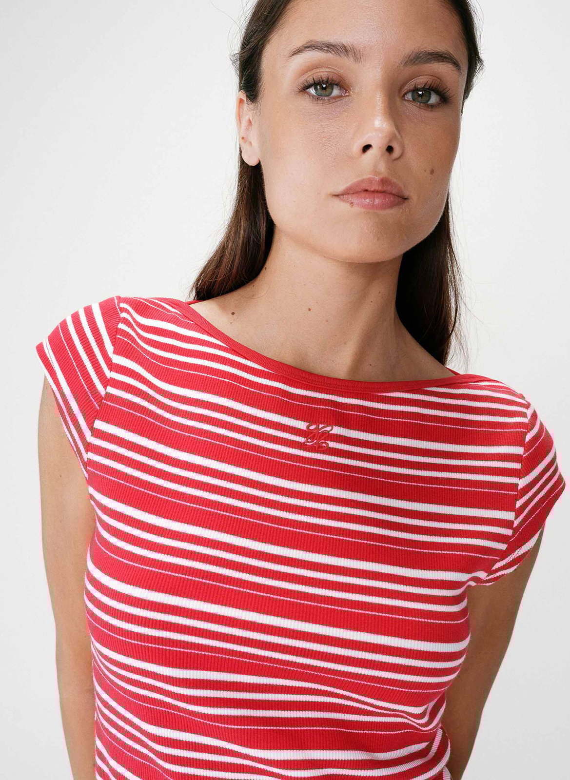 Tee-shirt à rayures col rond GRACE ET MILA Rouge