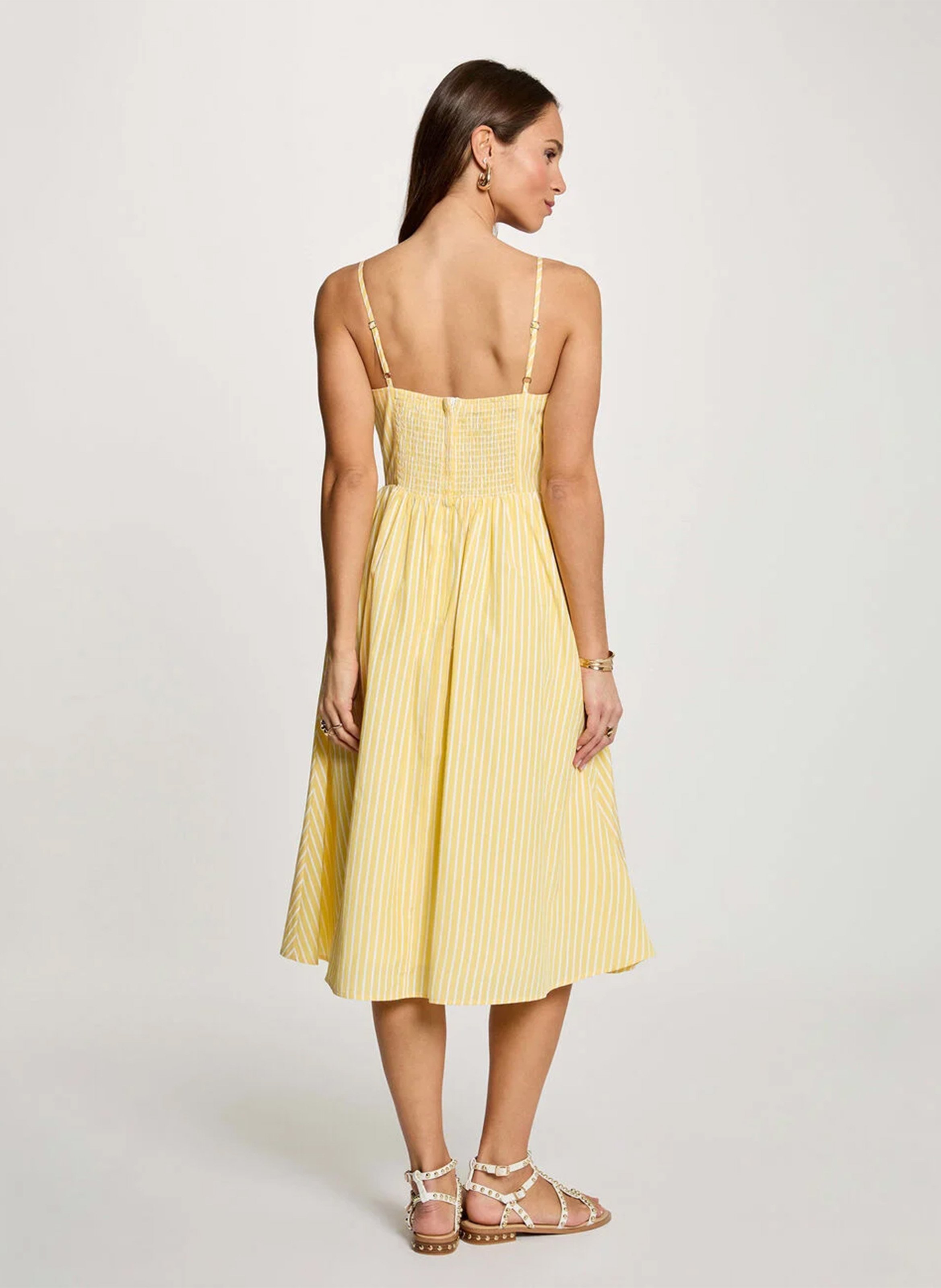 Striped wrap-over midi dress MORGAN Yellow