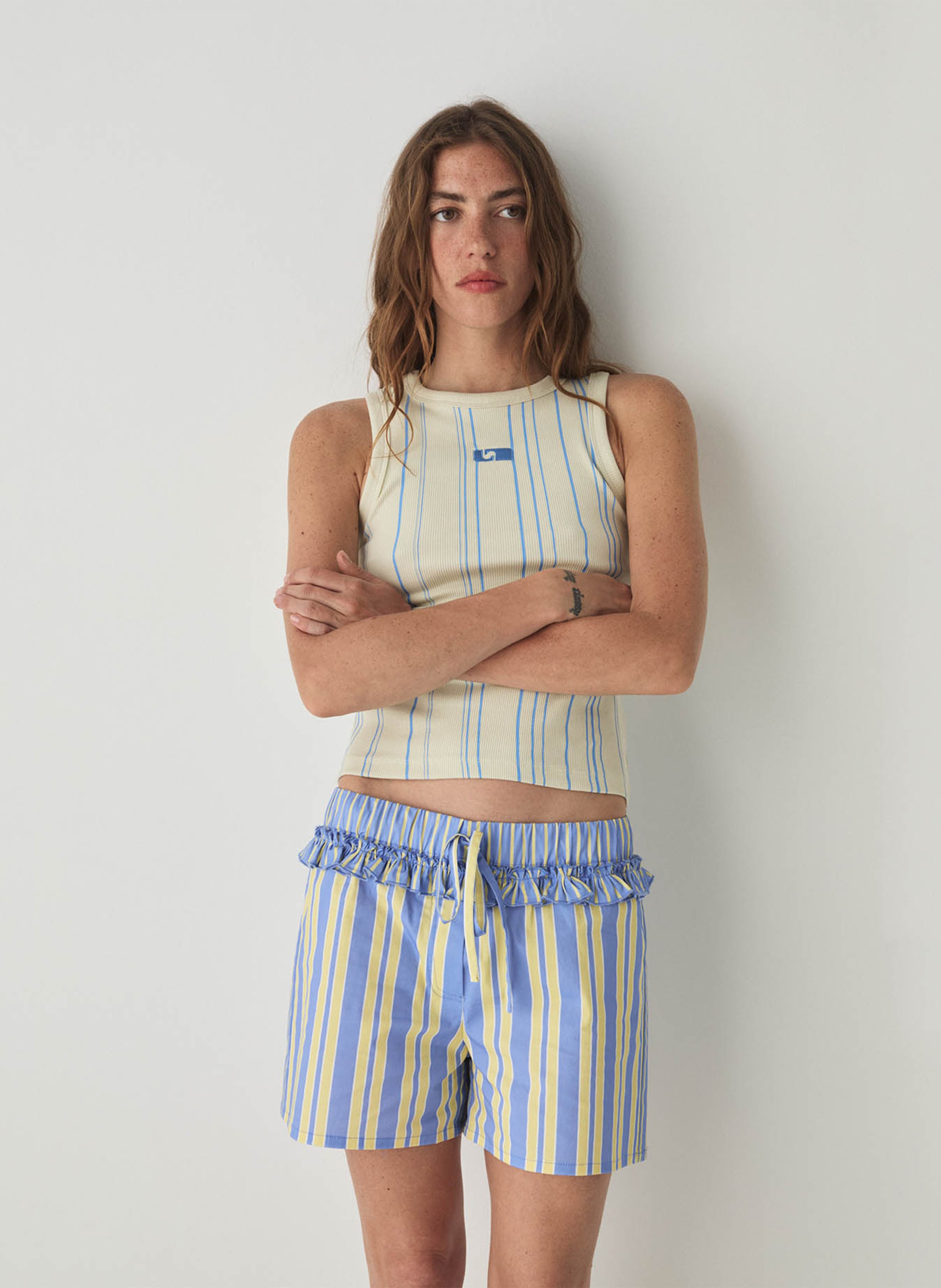 Fitted round neck striped tank top LAAGAM Blue