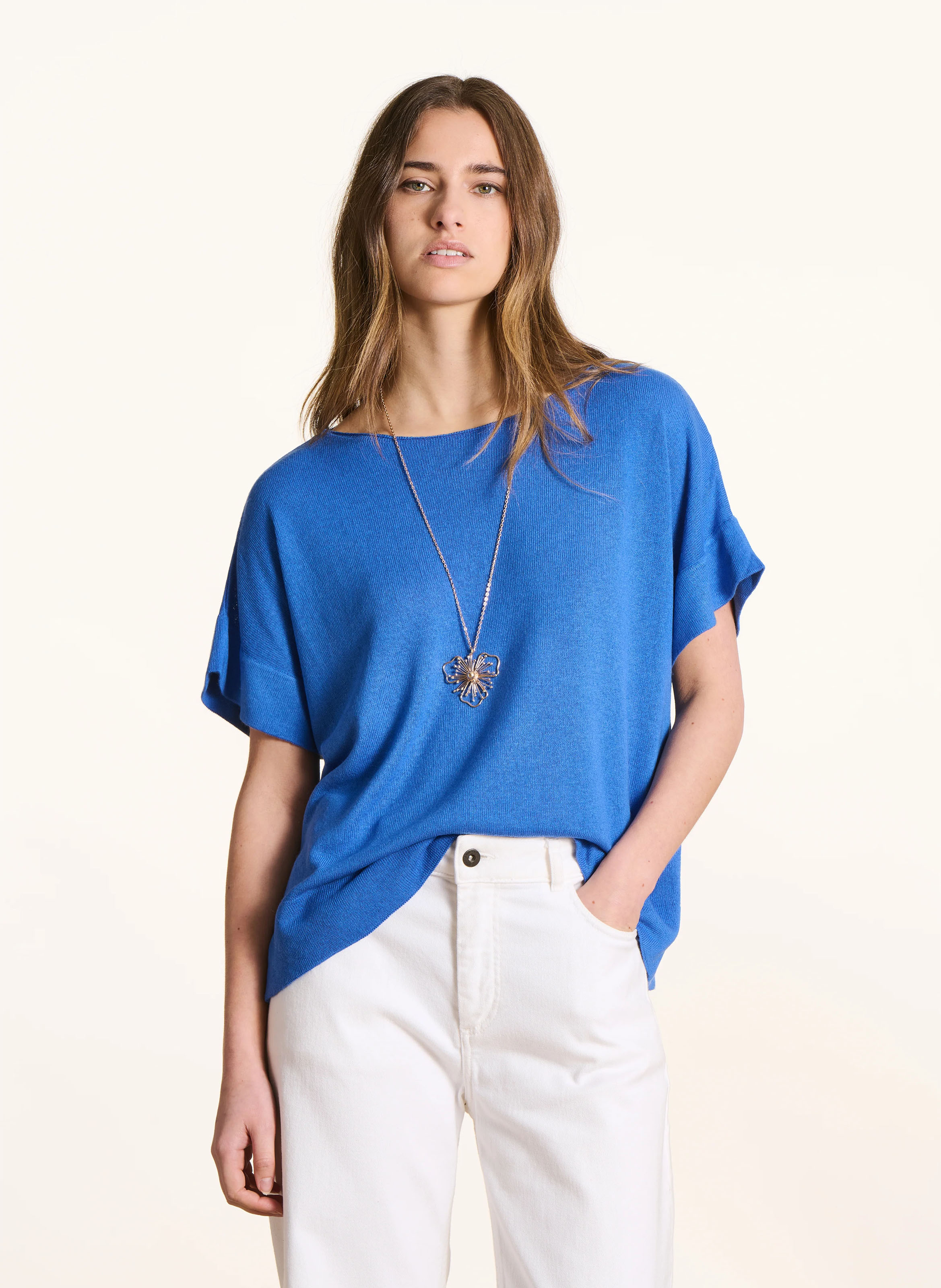 Pull oversize col bateau  LA FEE MARABOUTEE Bleu