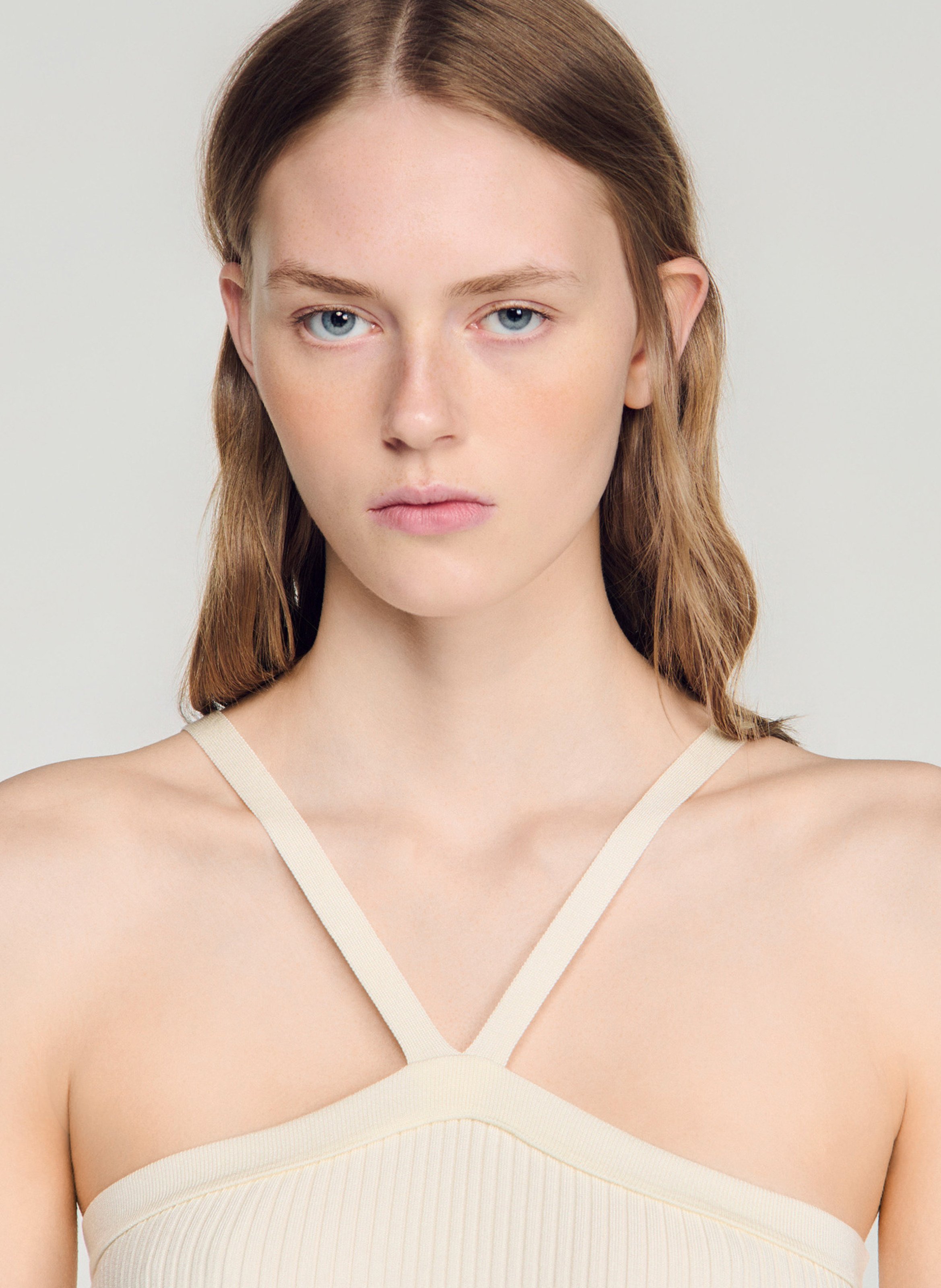 Ribgebreide effen cami-top SANDRO Beige
