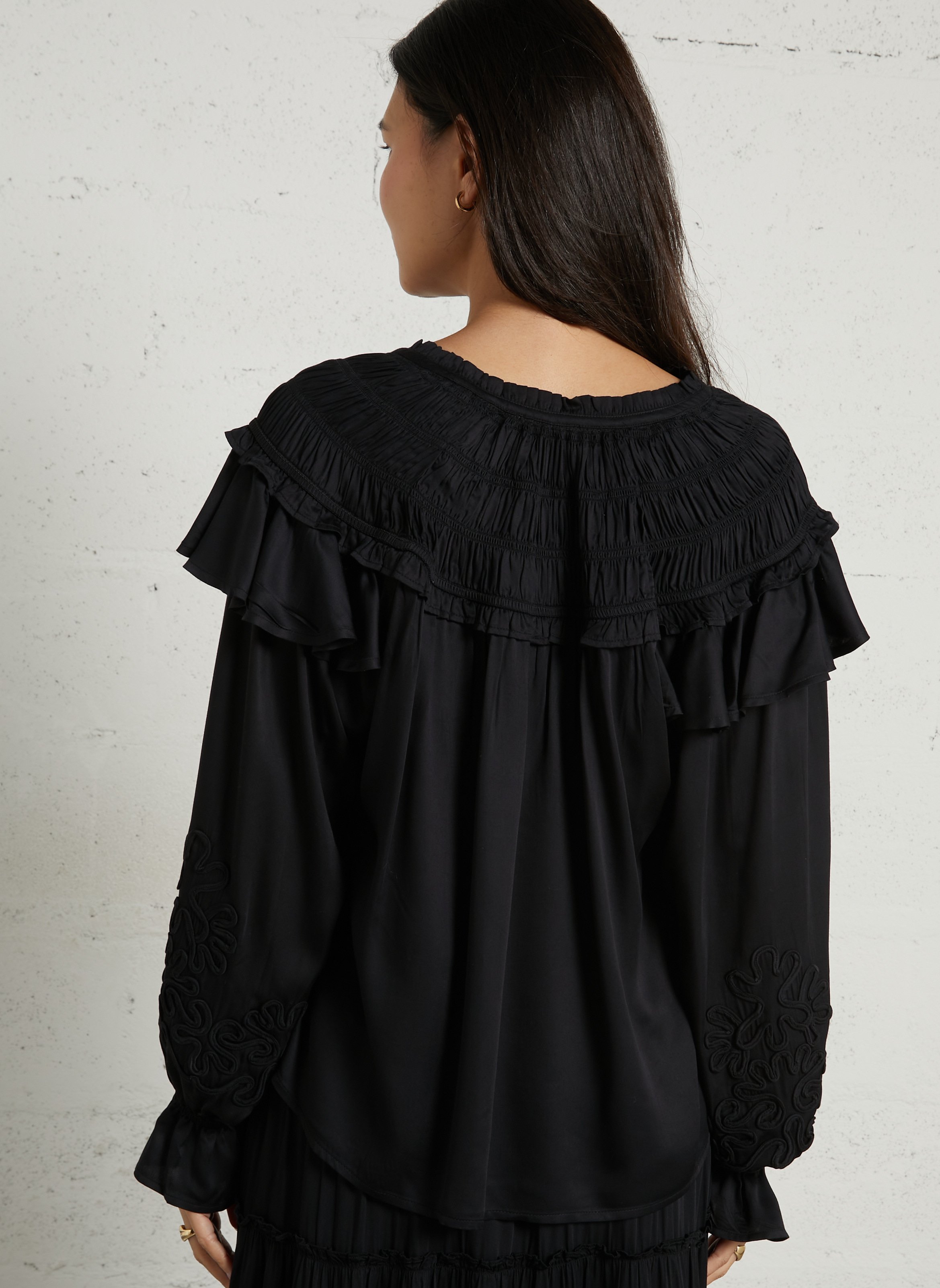Oversized round neck satin top LOUISE MISHA Black