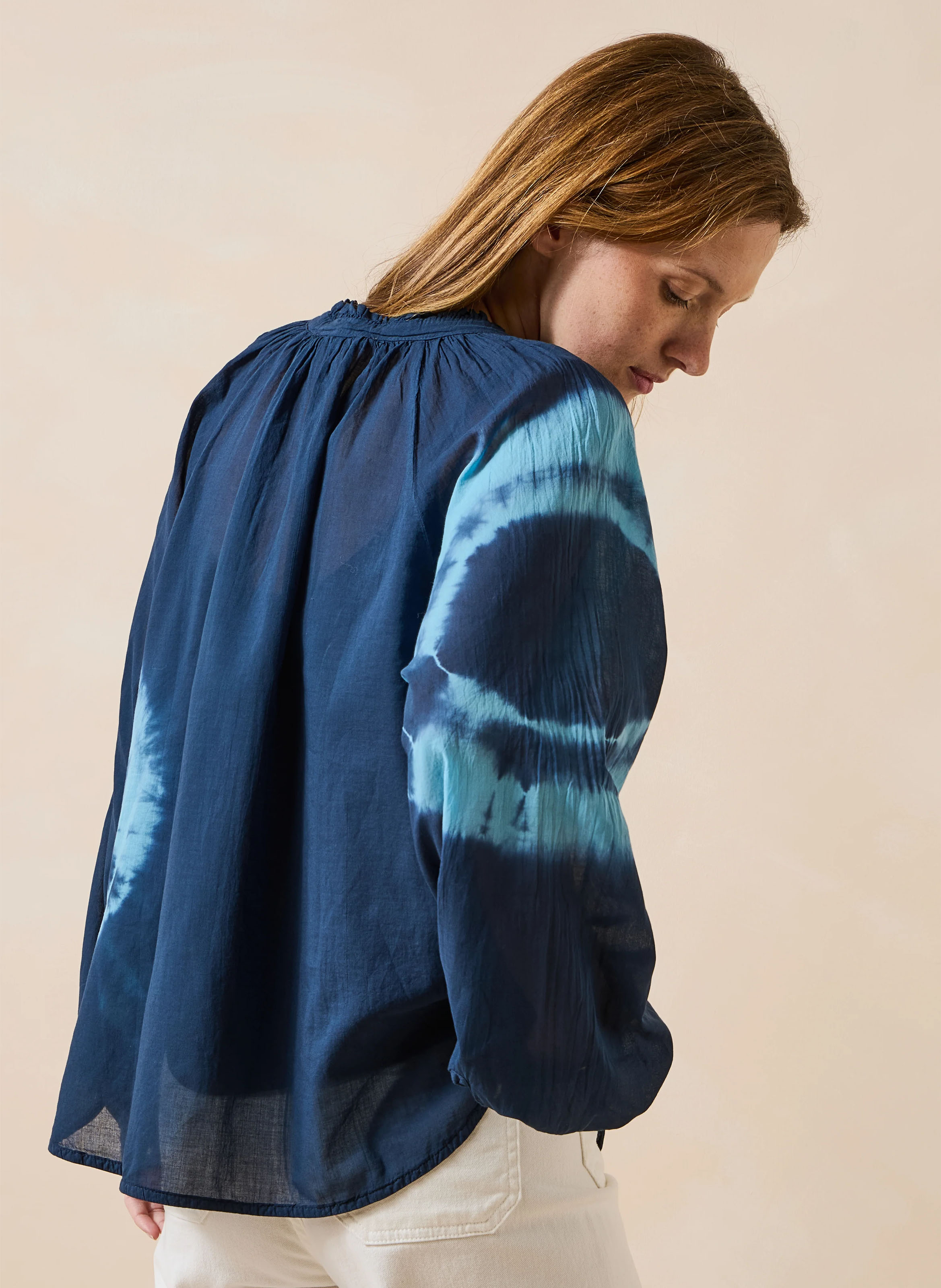 Blouse col tunisien en coton LA FEE MARABOUTEE Bleu