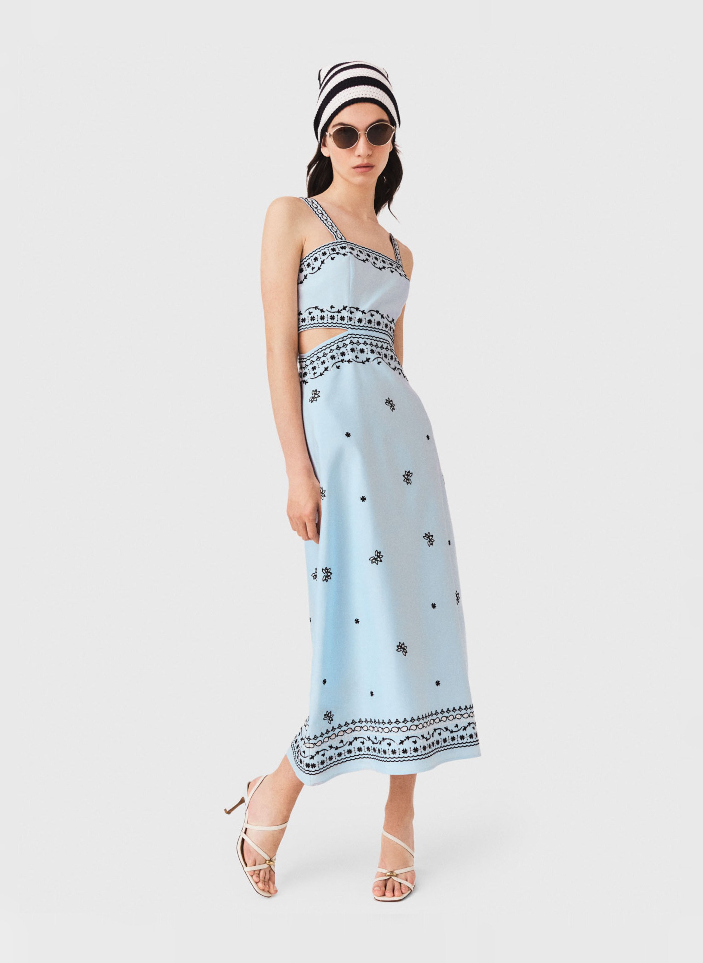 Robe longue évasée en lin mélangé MAJE Bleu