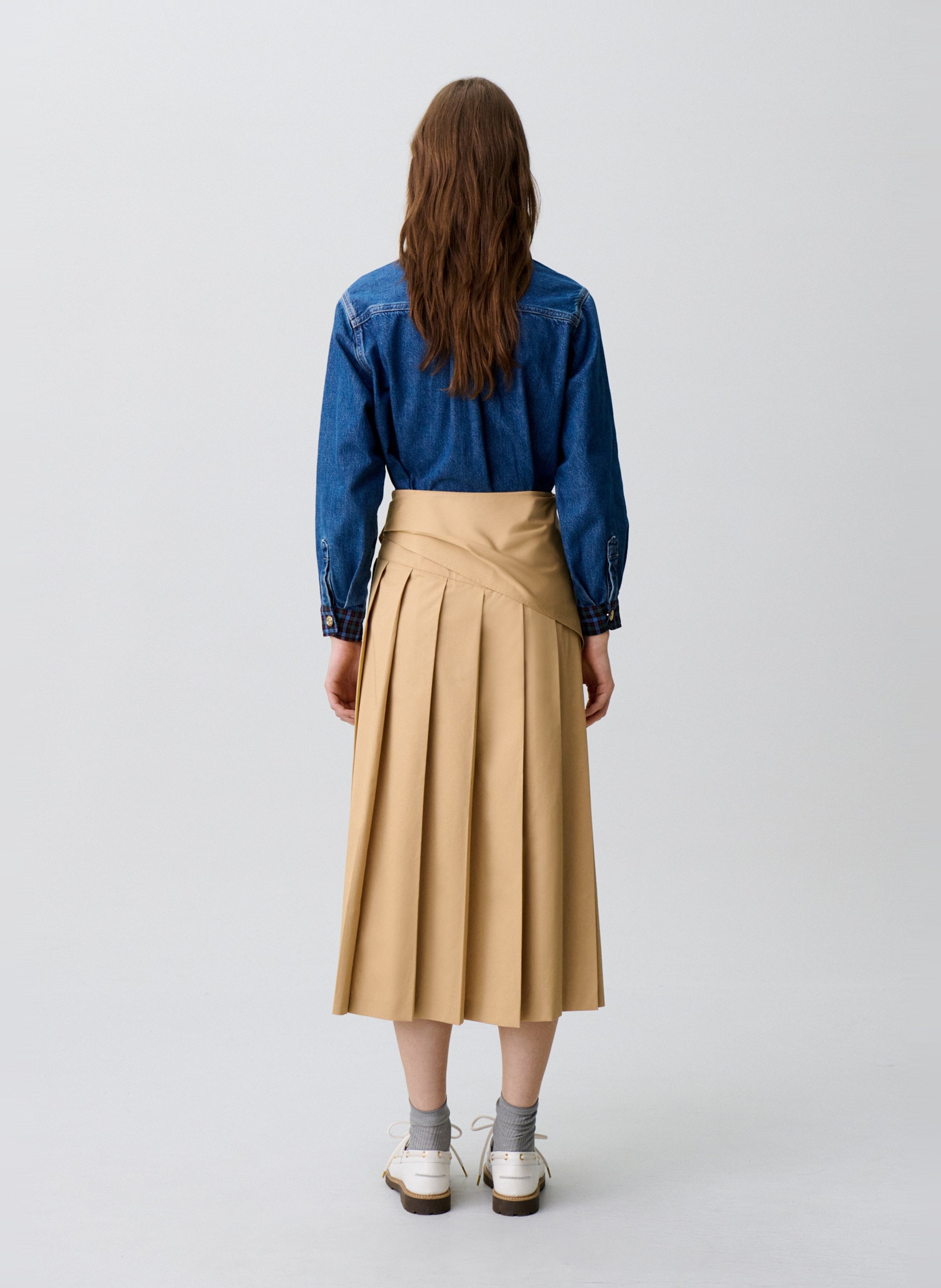 Halflange gerende rok met plooien CLAUDIE PIERLOT Beige