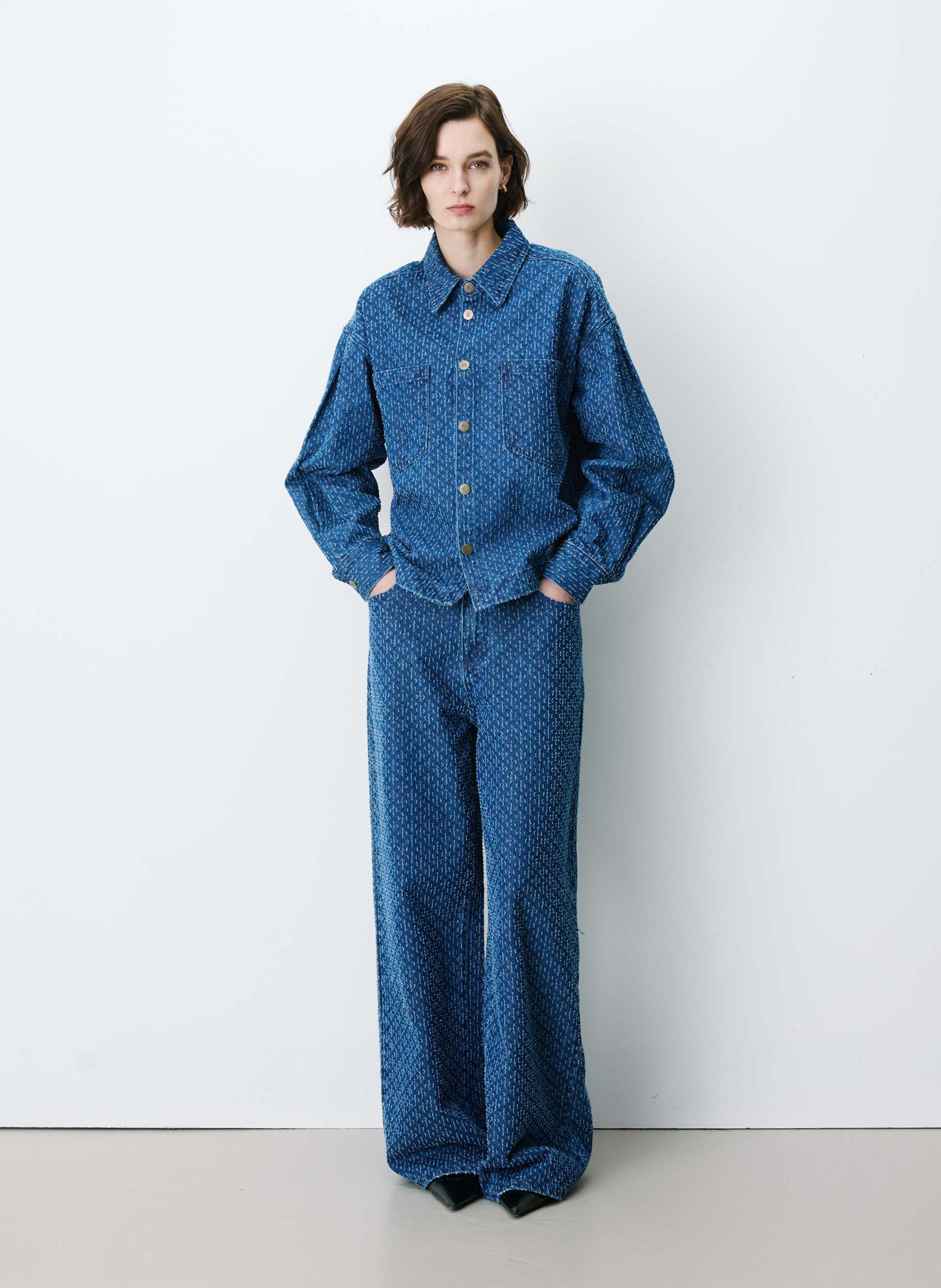 Oversized printed cotton shirt with classic collar GRACE ET MILA Blue