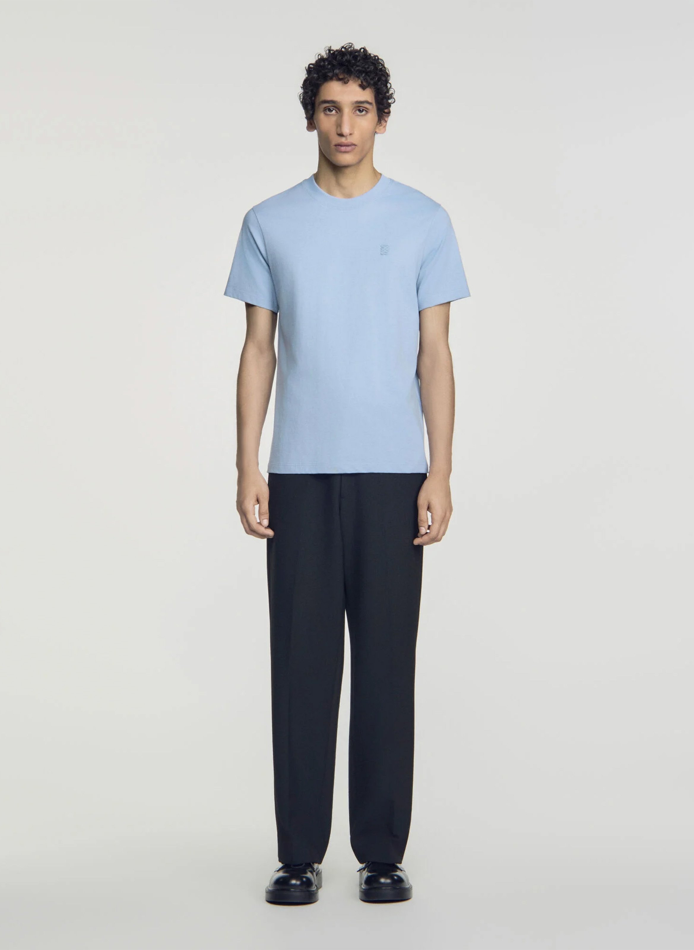 Tee-shirt droit col rond en coton SANDRO Bleu