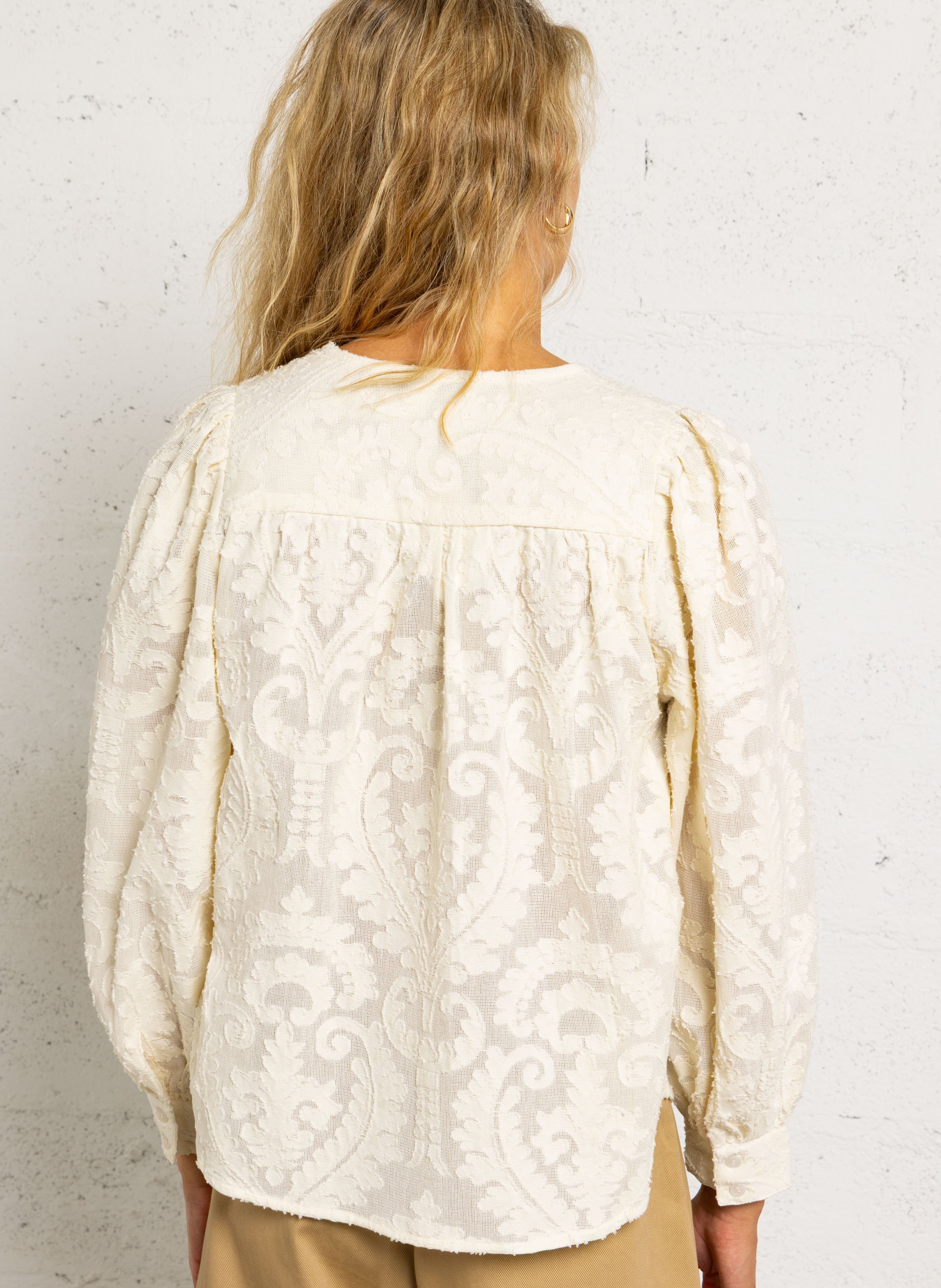 Loose V-neck blouse in mixed cotton LA PETITE ETOILE Beige