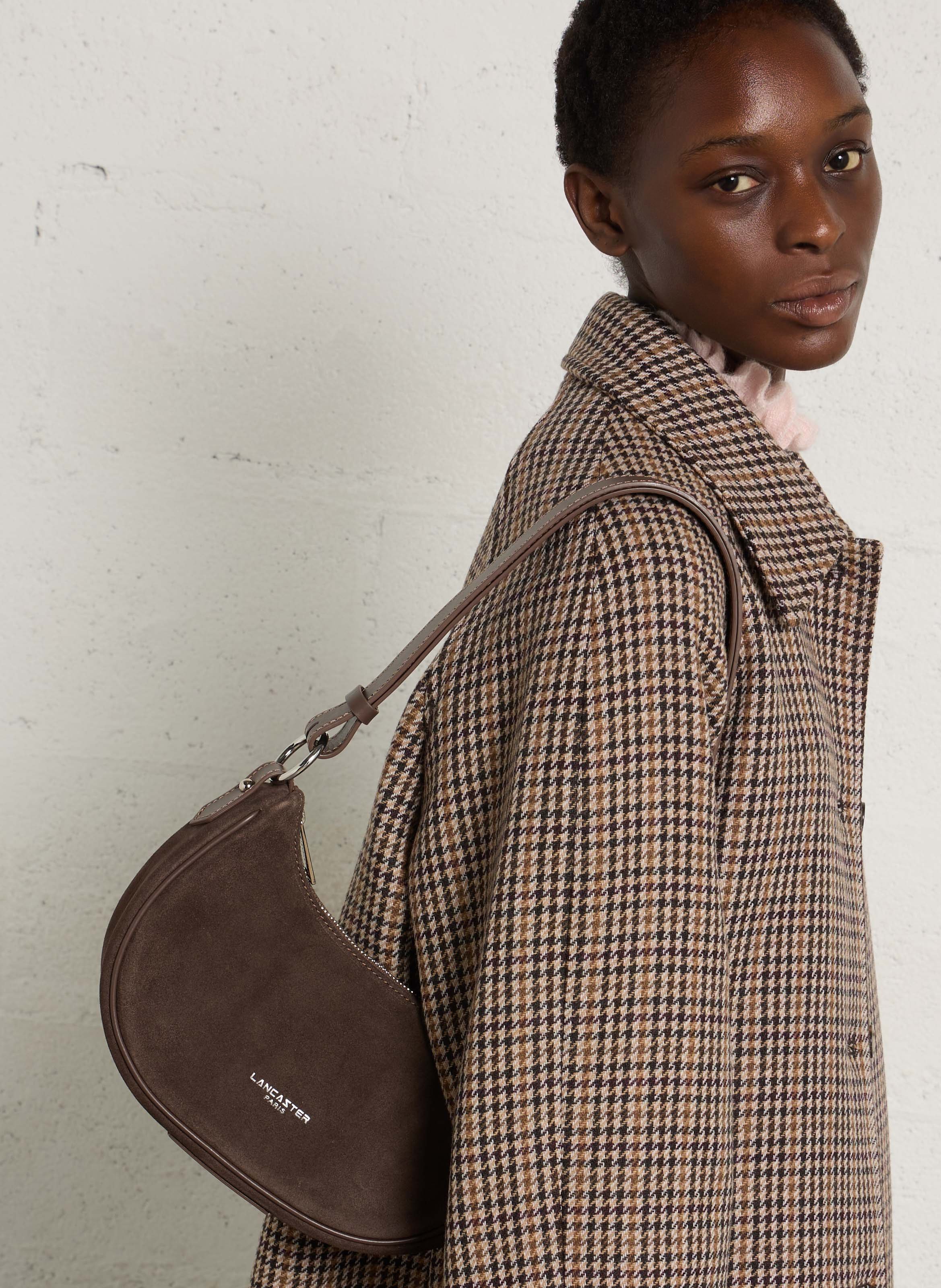 Small suede leather messenger bag LANCASTER PARIS Brown