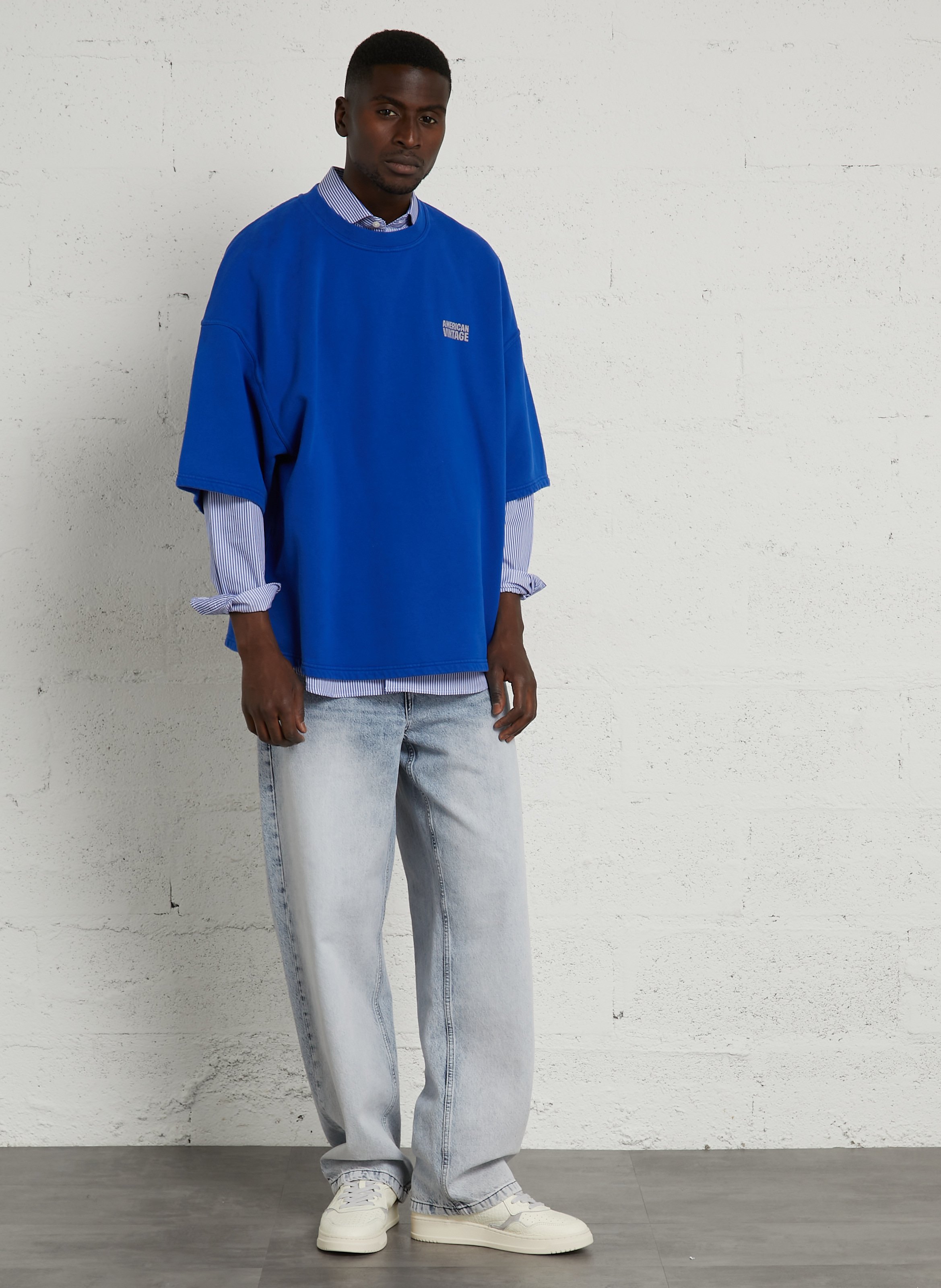 Kurzärmliger Baumwollpullover AMERICAN VINTAGE Blau
