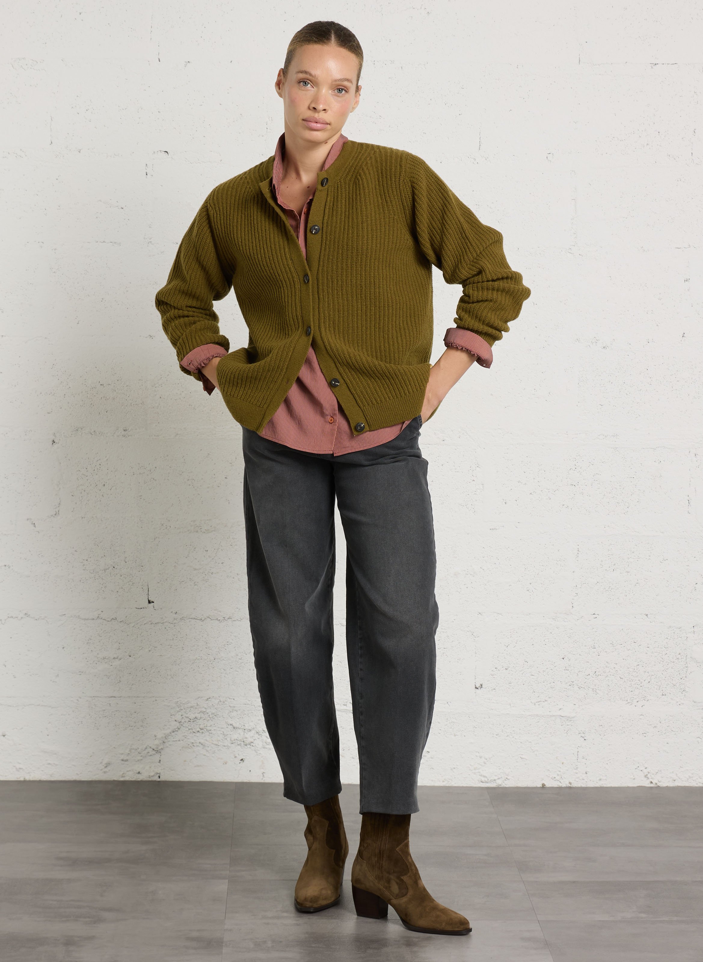 Gerader Strickmantel aus gemischter Wolle ARMOR LUX Grun