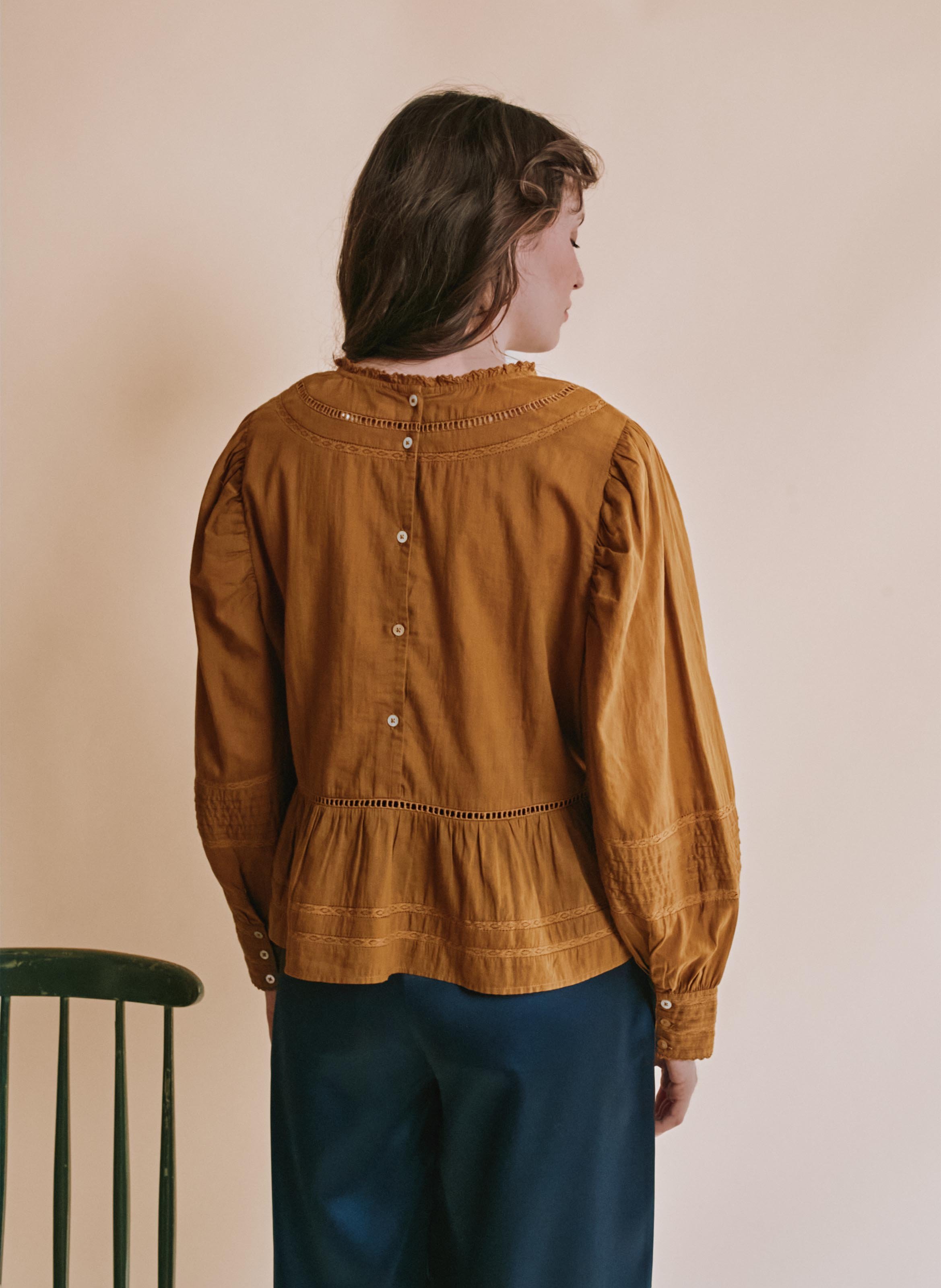 Baumwollbluse mit Rundhalskragen EMILE ET IDA Grun
