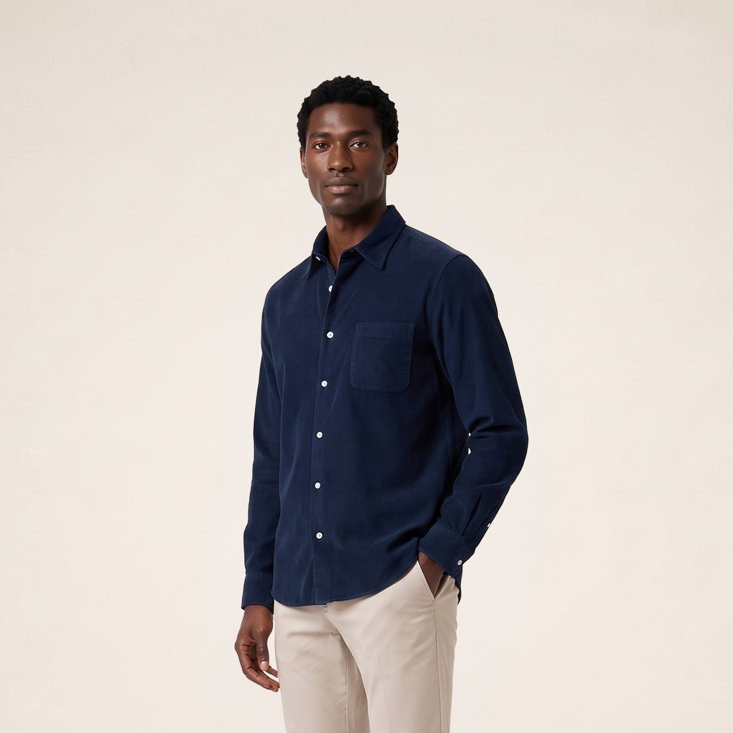 Navy blue corduroy long-sleeve shirt SERGE BLANCO Blue