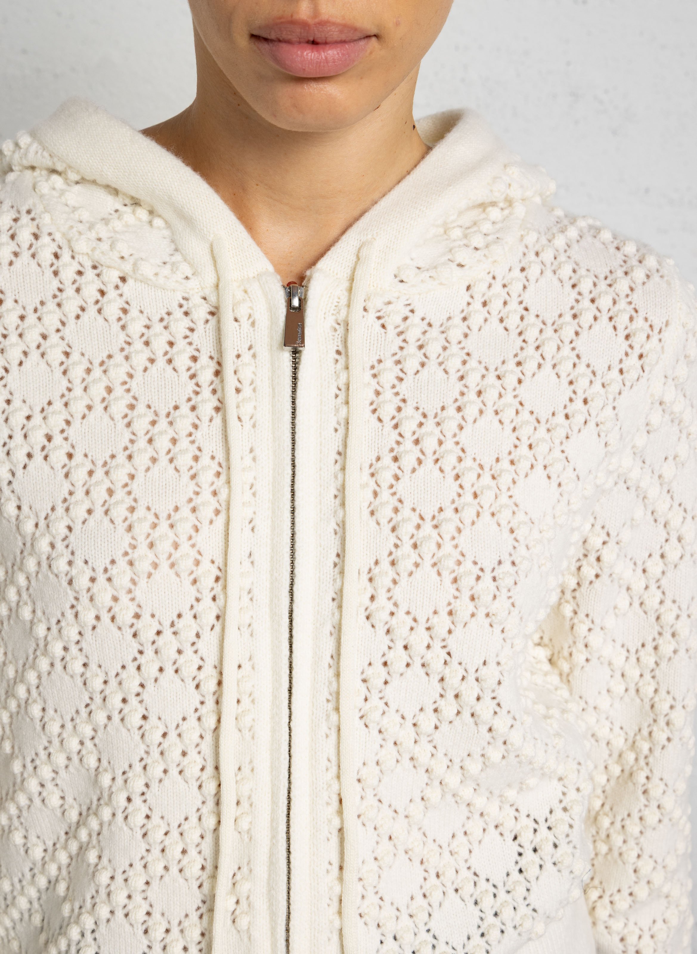 Rechte wollen vest met capuchon BERENICE Wit