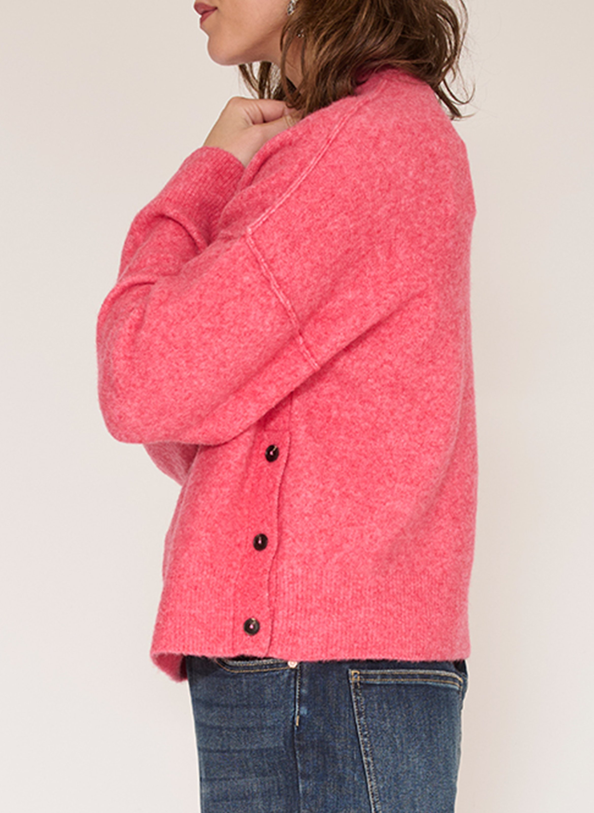Weiter Rundhalspullover aus Wollmix MKT Rosa