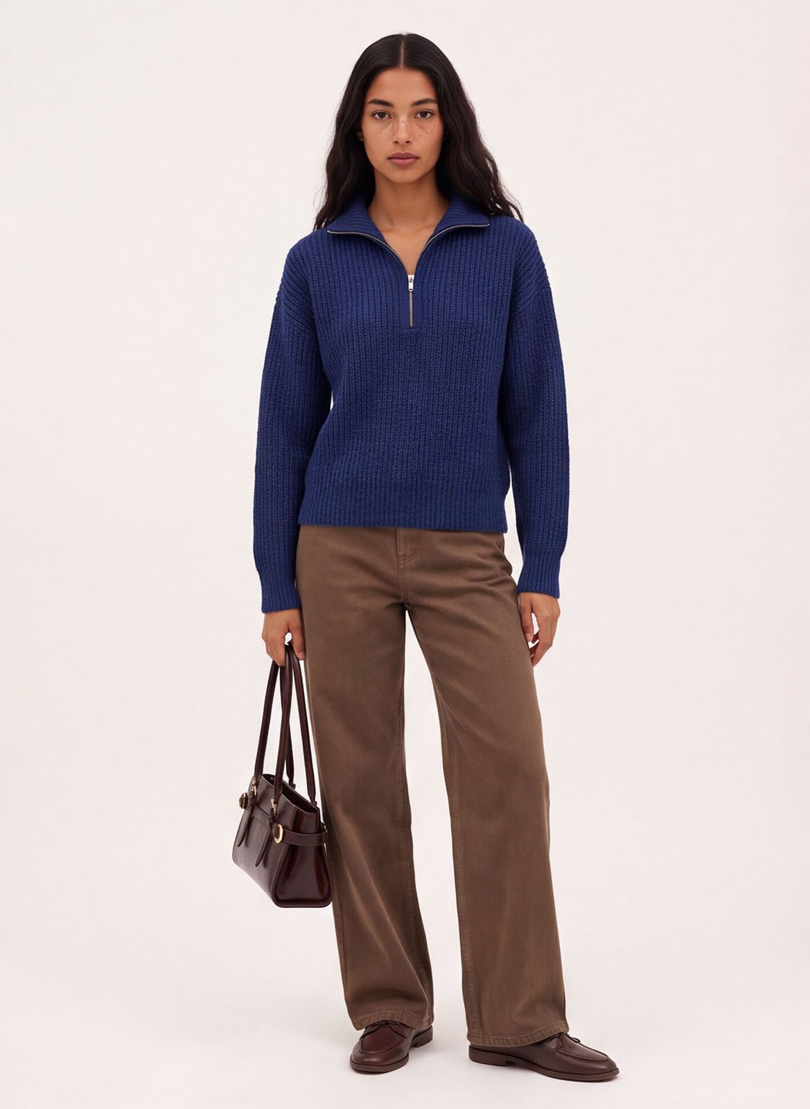 Pull droit col montant zippé en maille KOOKAI Bleu