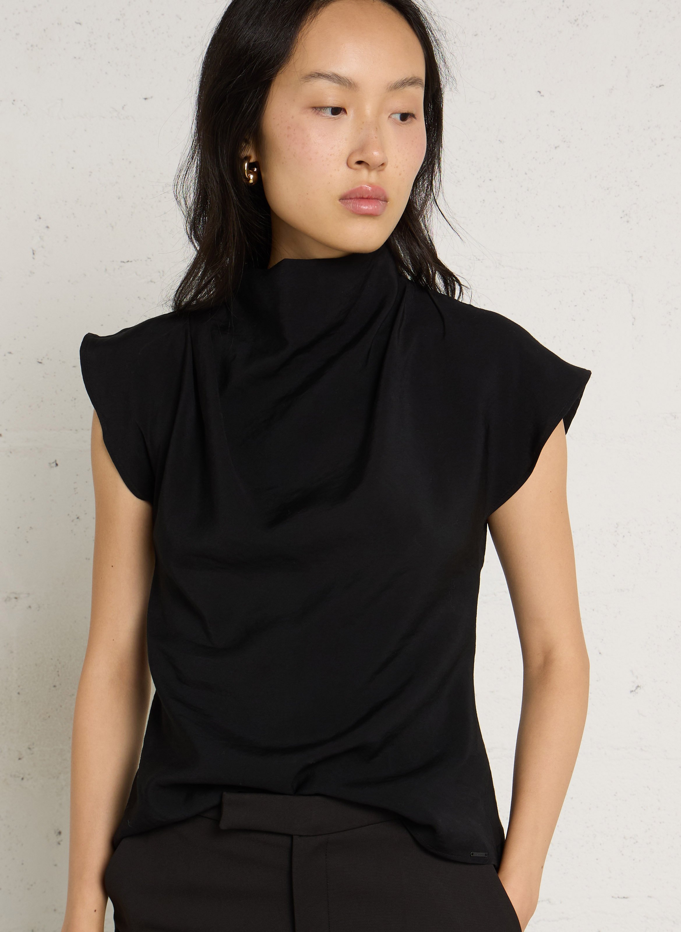 Fitted cowl-neck top IKKS Black
