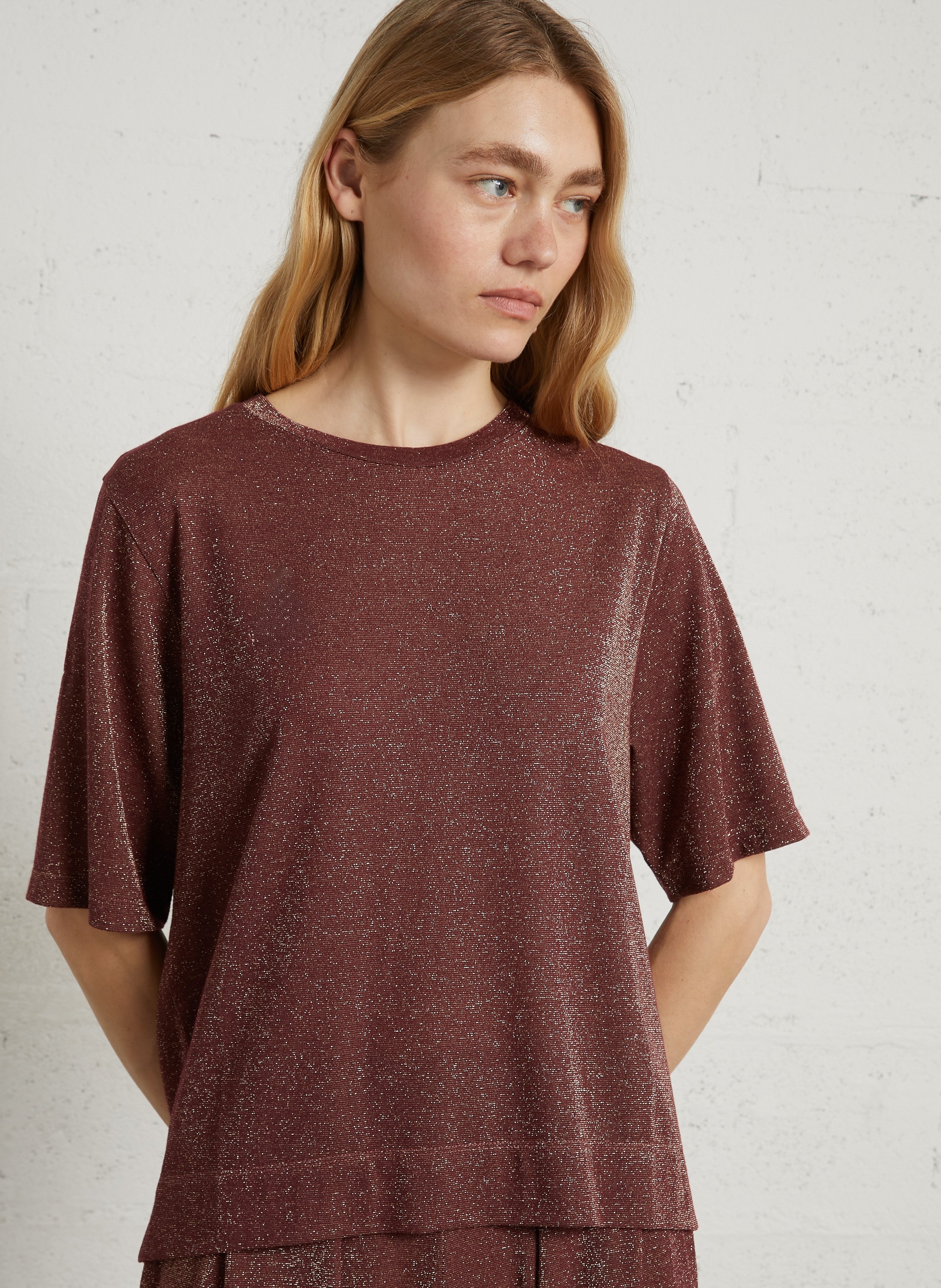 Sequined straight fluid t-shirt MOMONI Brown