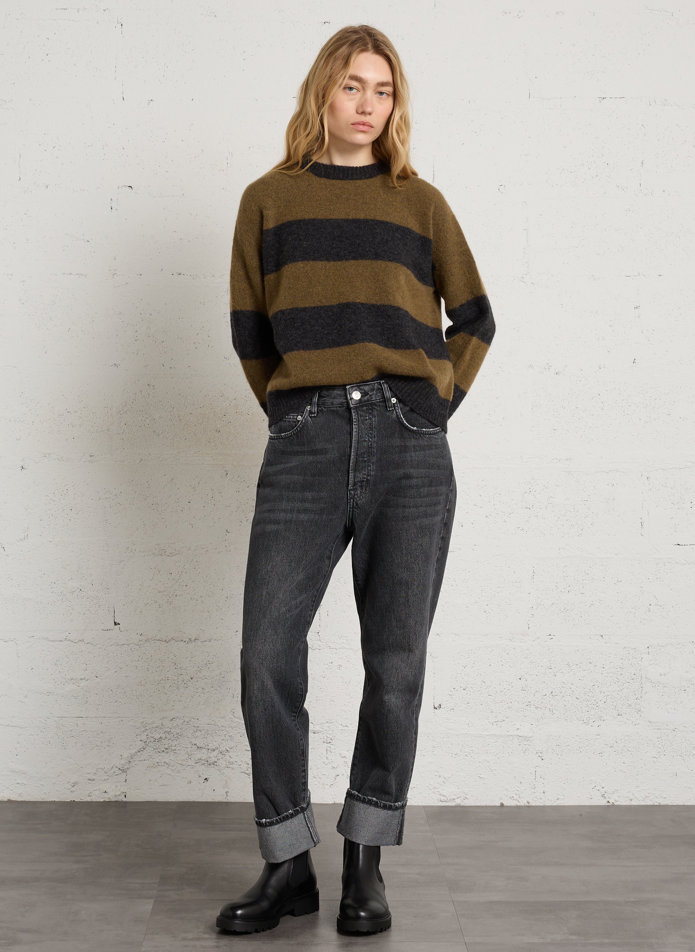 Pull ample col rond en laine mélangée MAX MARA WEEK END Kaki