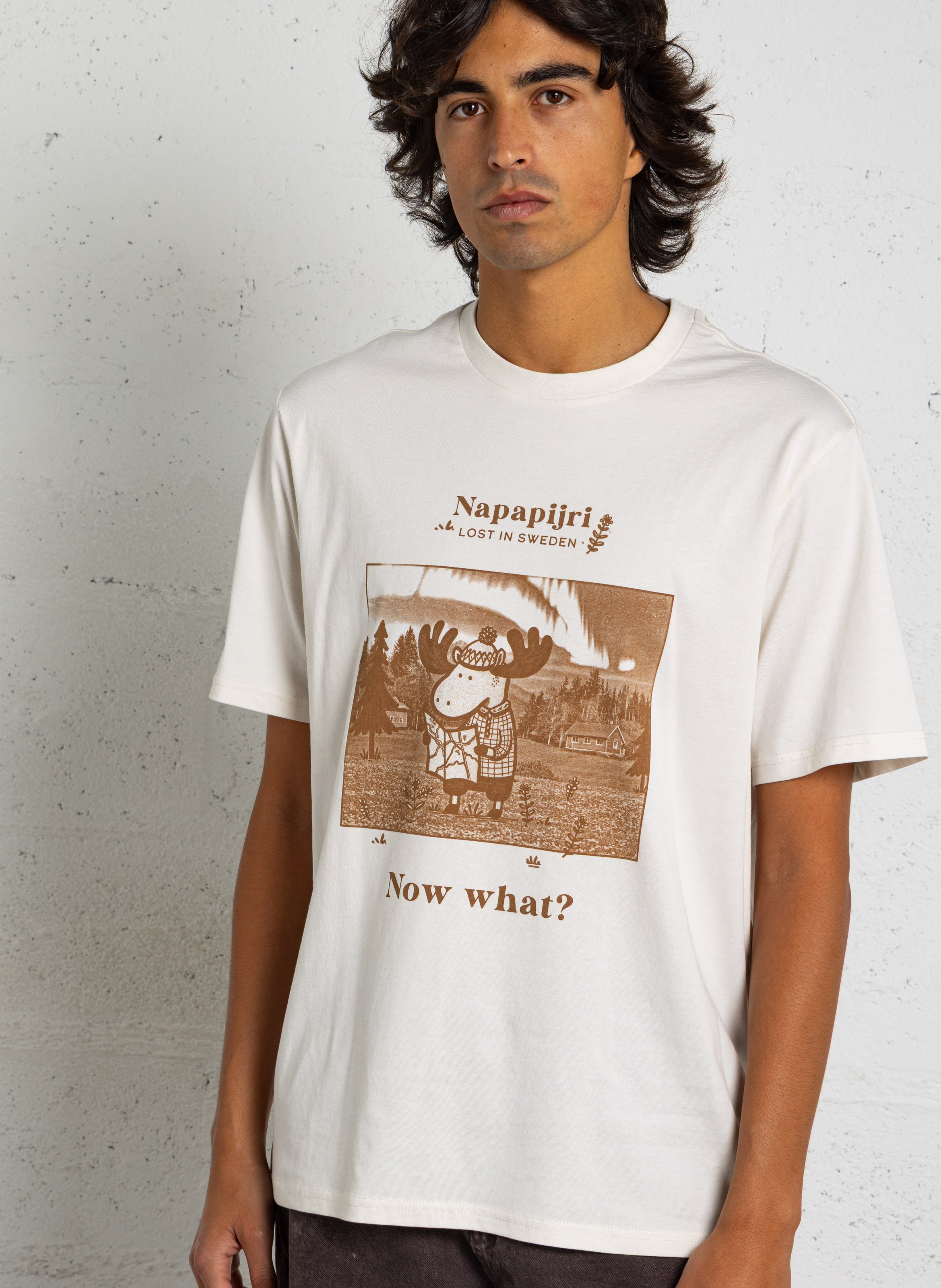 Recht, katoenen T-shirt met print NAPAPIJRI Wit