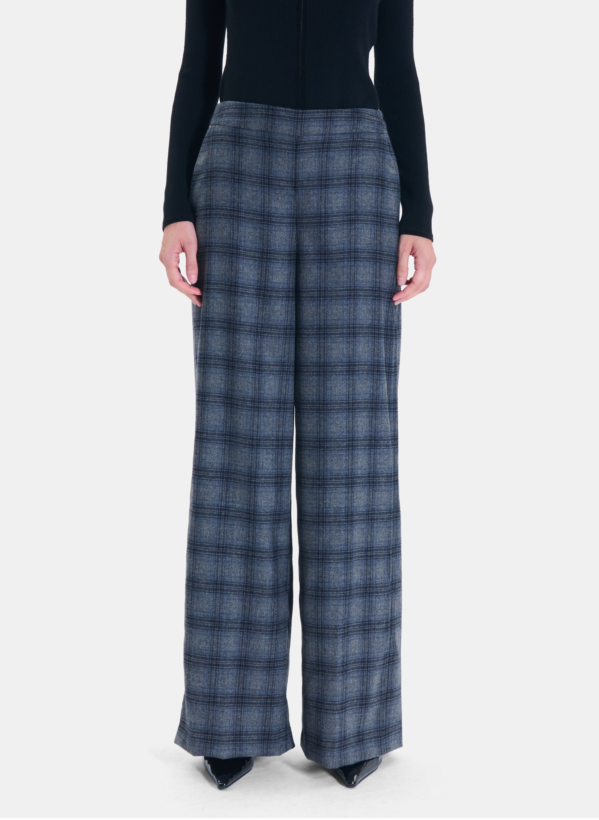 Pantalon large taille haute en laine mélangée ZAPA Gris
