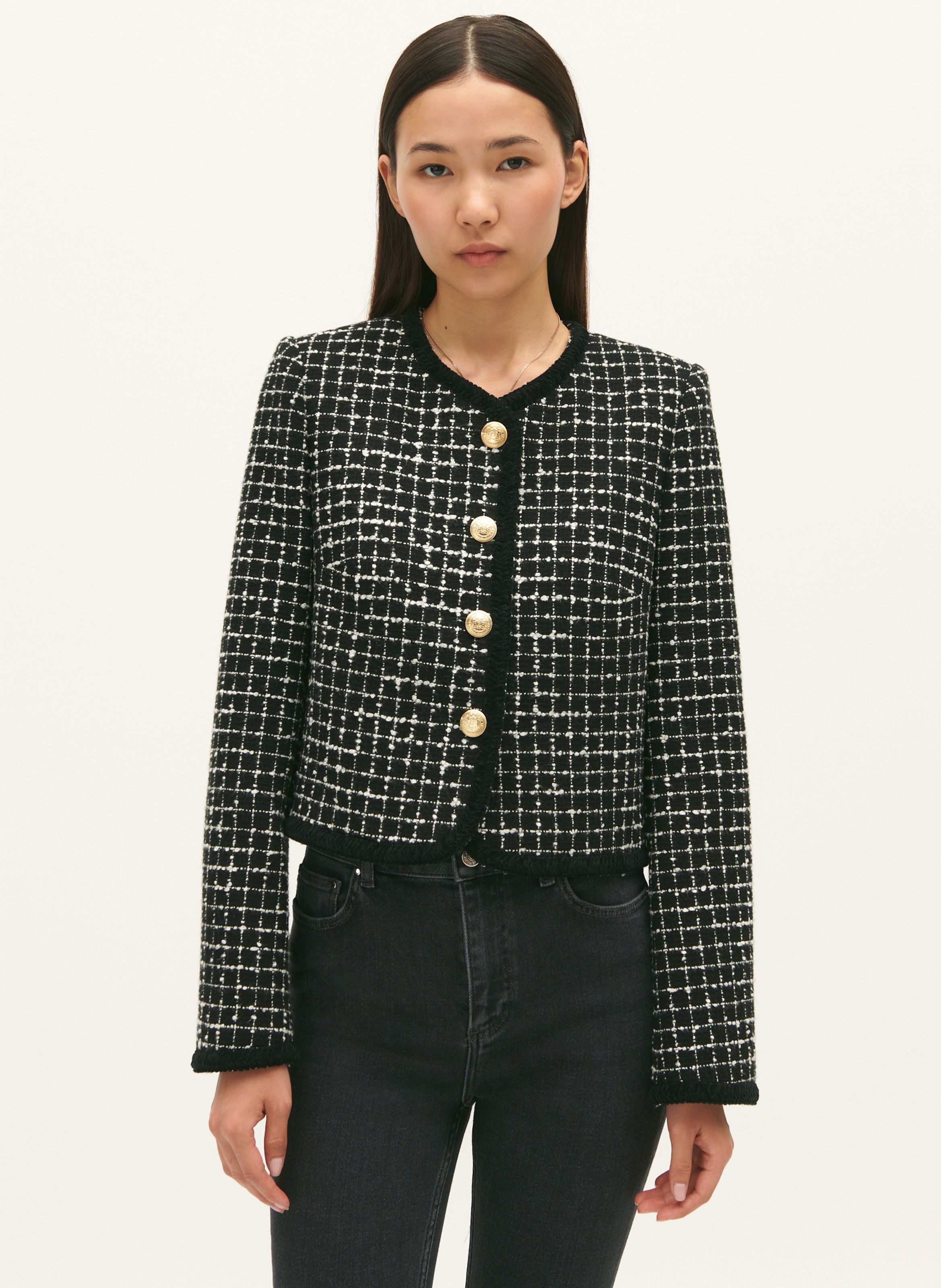 Veste col rond en tweed Multicolore