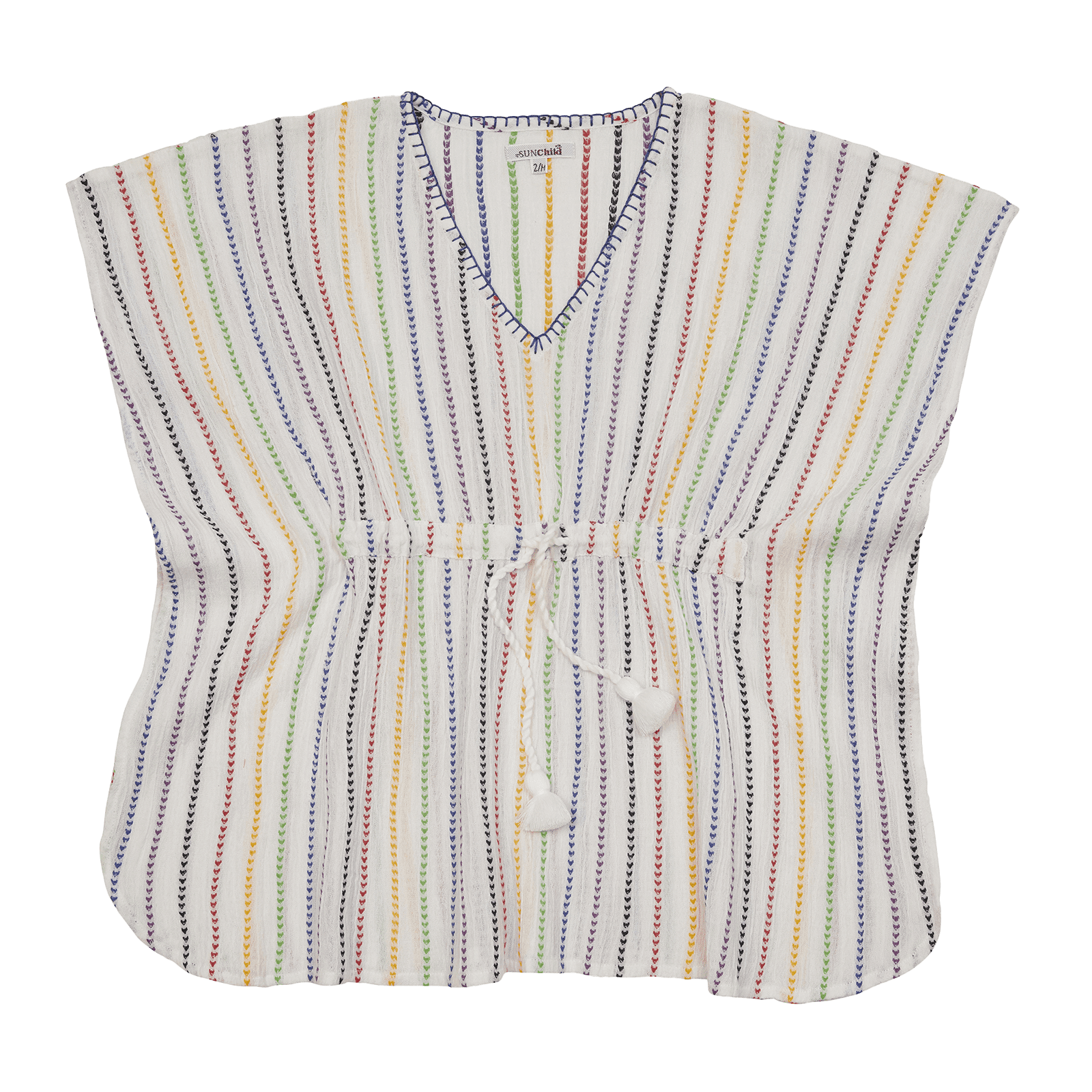 Poncho court col V en coton  SUNCHILD Multicolore