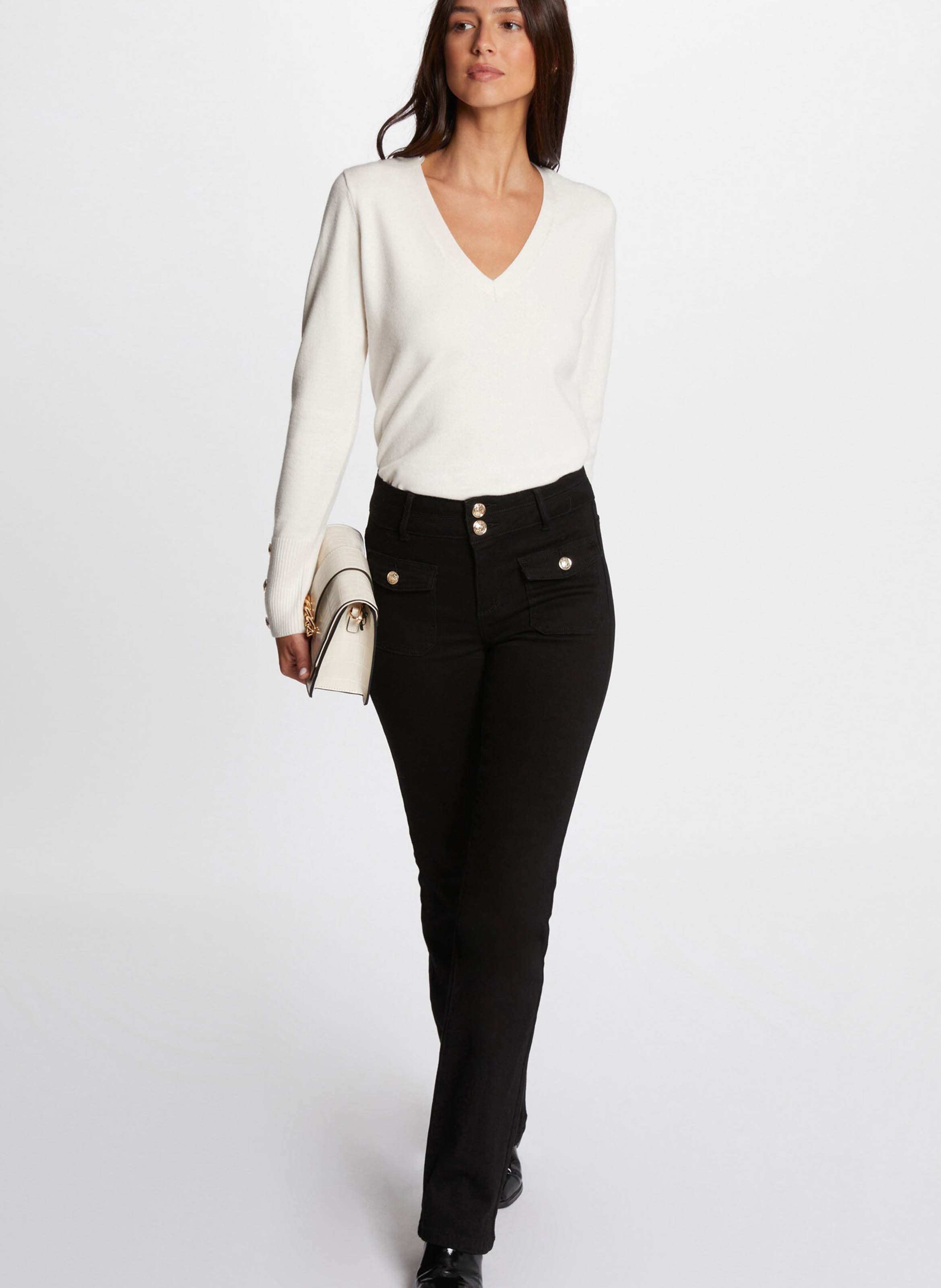 Pull droit col V MORGAN Beige