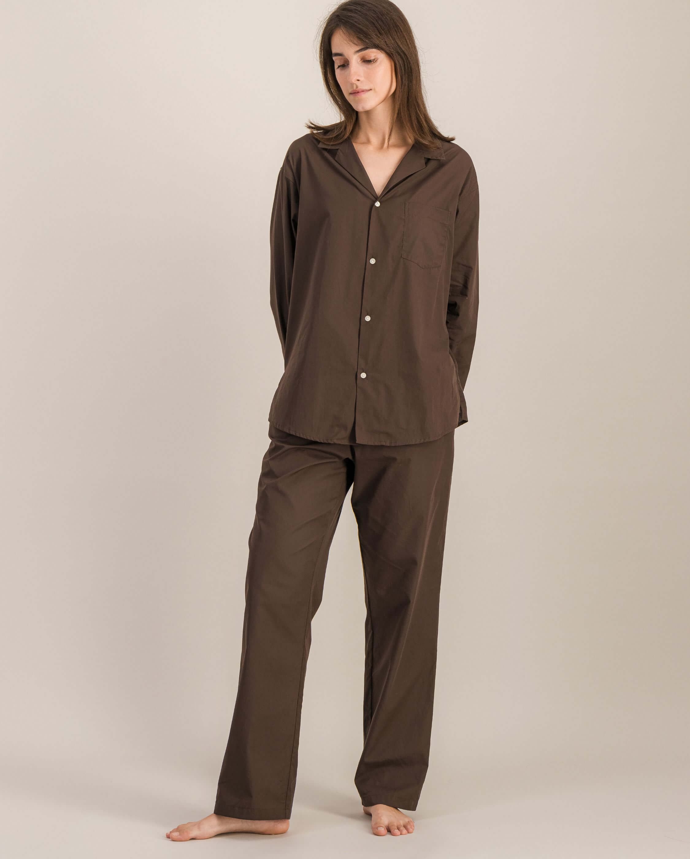 Women's organic cotton pyjama pants, chocolate ANGARDE Brown