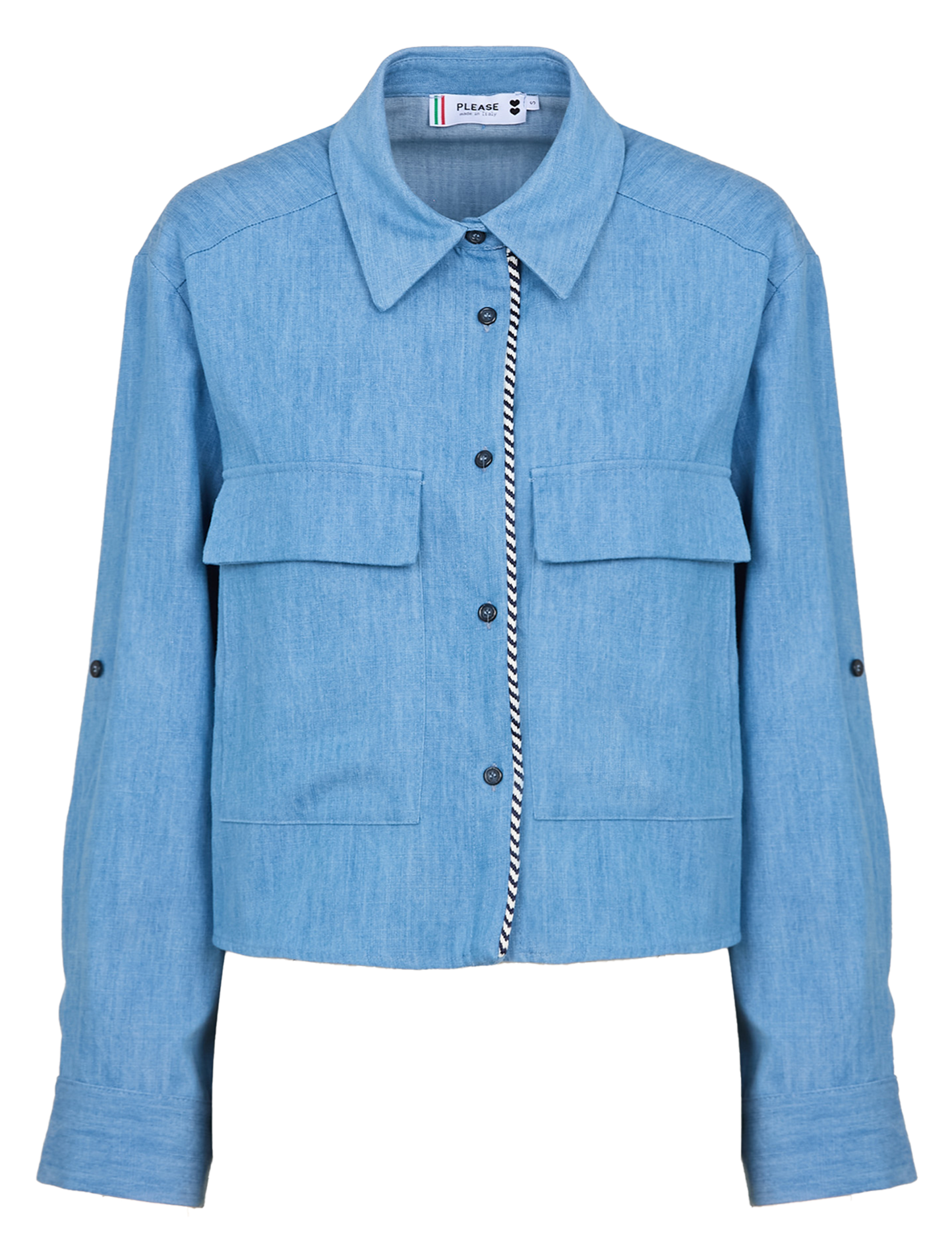Cotton and linen shirt with classic collar PLEASE Blue