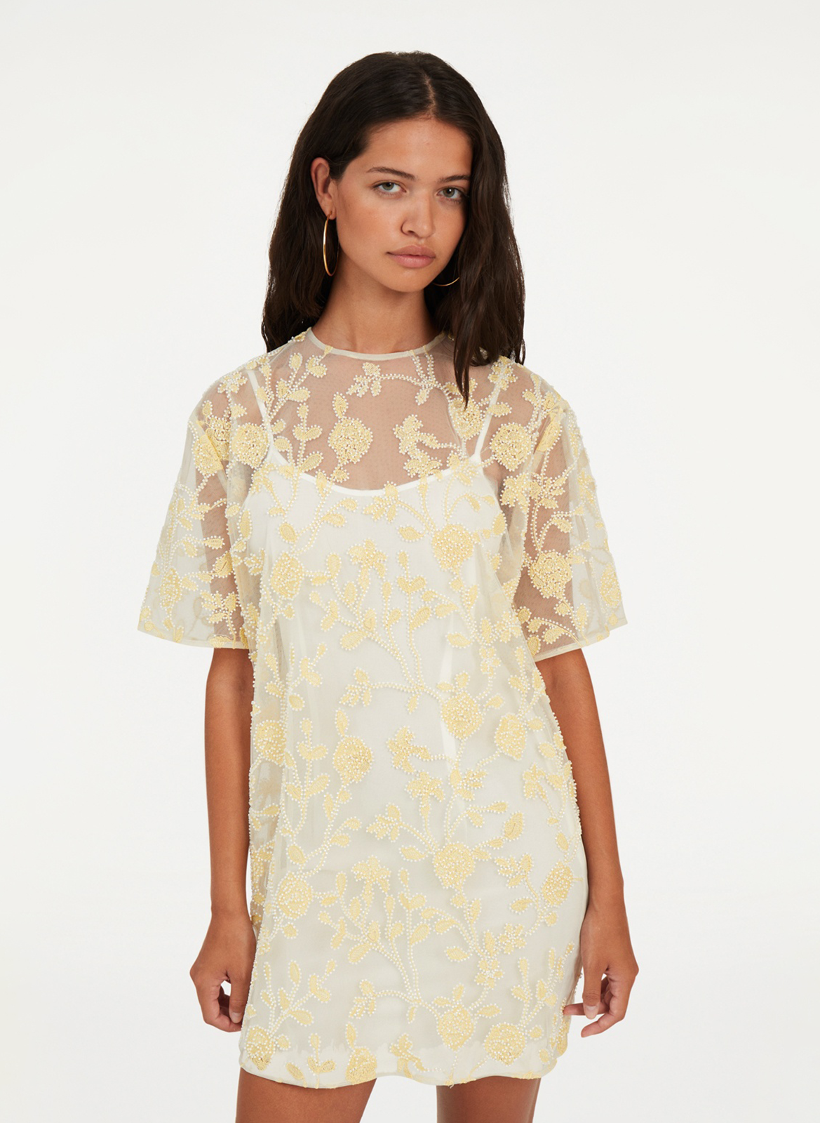 Robe courte brodée ROTATE Blanc