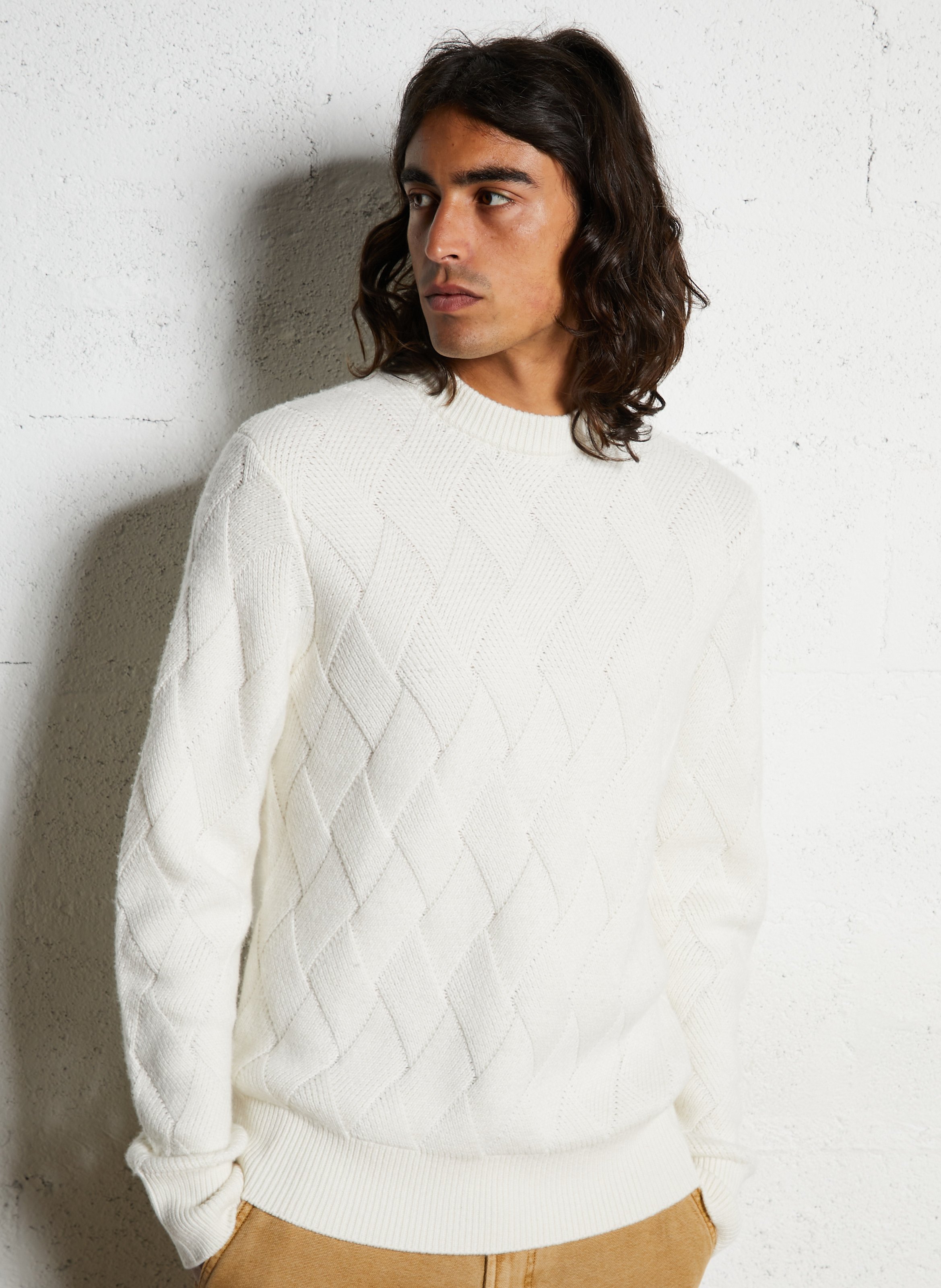 Straight knit sweater with braided effect IKKS White